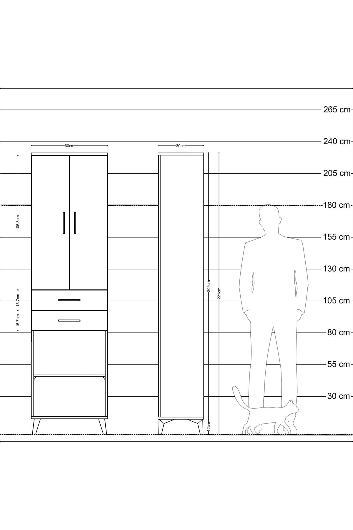 Arges Dolap 3 Raflı 2 Çekmeceli Tek Askılı 60x30x221 Çam-Aytaşı