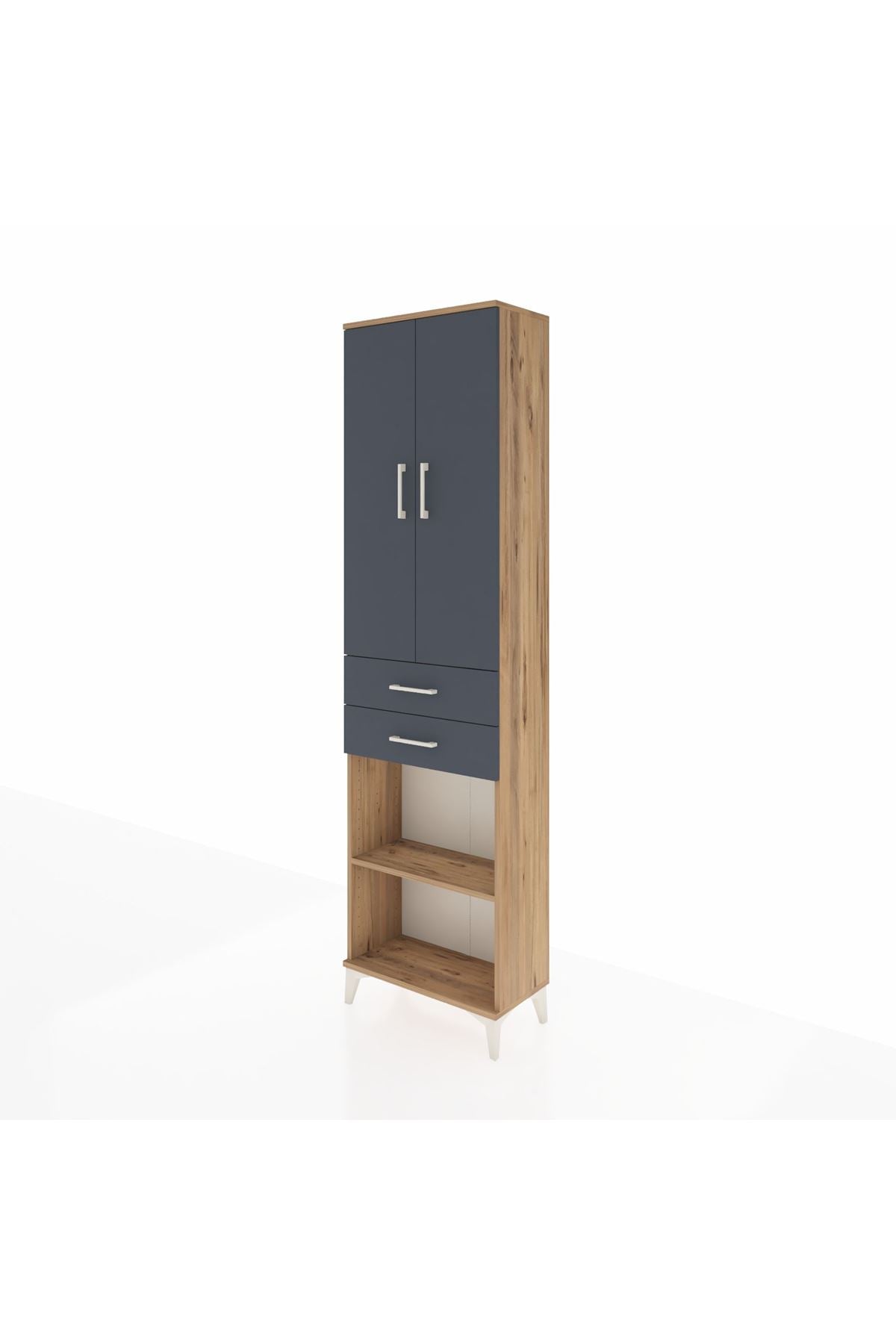 Arges Dolap 3 Raflı 2 Çekmeceli Tek Askılı 60x30x221 Çam-Antrasit