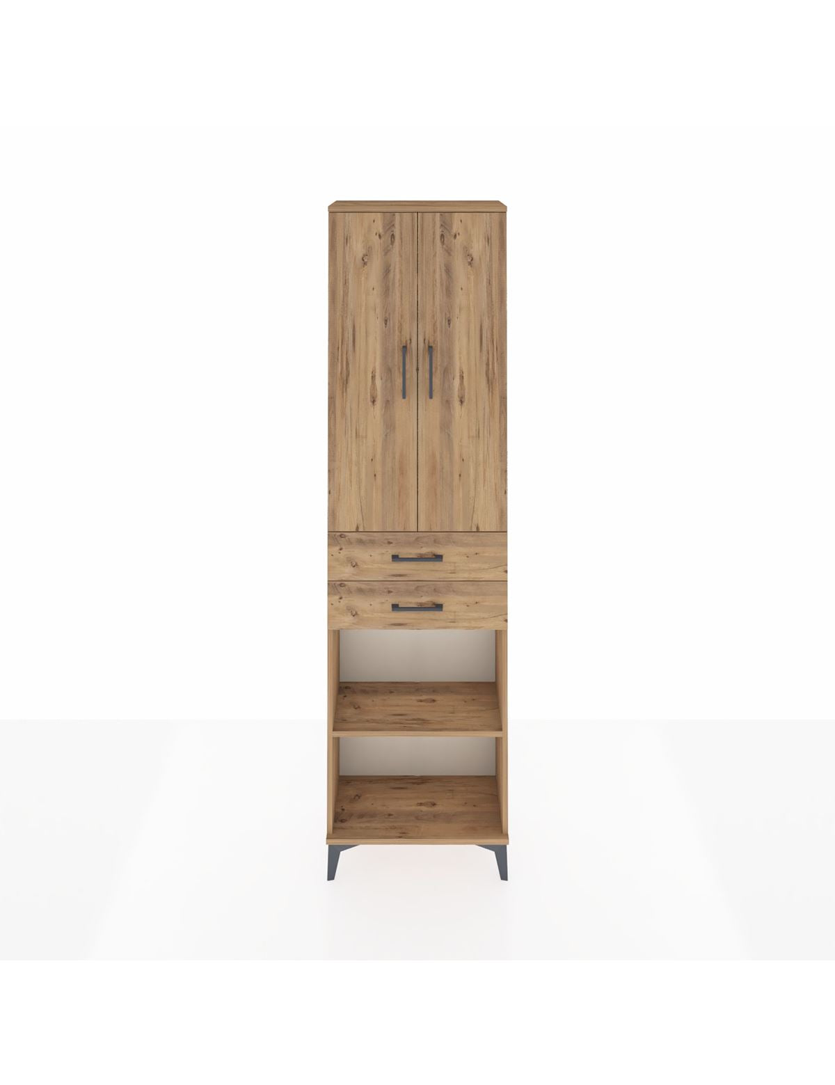 Arges Dolap 3 Raflı 2 Çekmeceli Tek Askılı 60x30x221 Çam-Çam