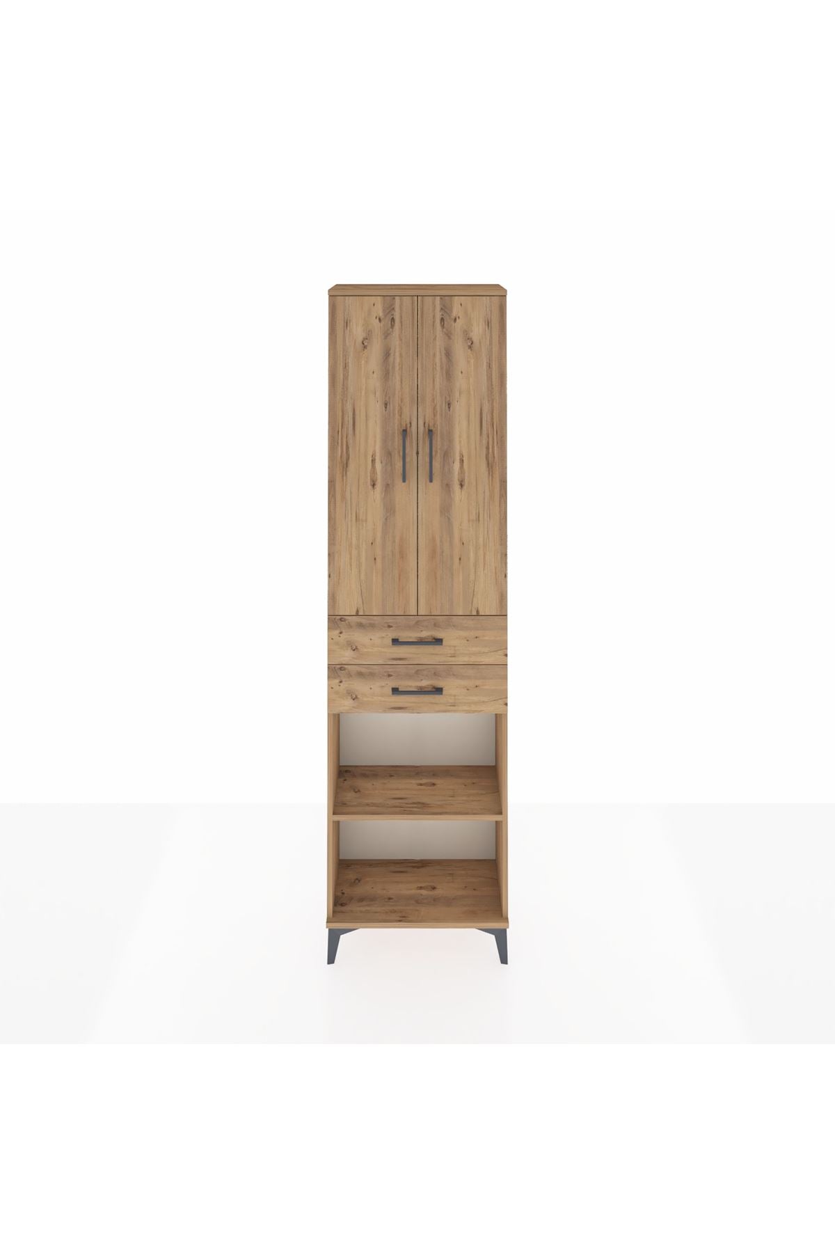 Arges Dolap 3 Raflı 2 Çekmeceli Tek Askılı 60x30x221 Çam-Çam