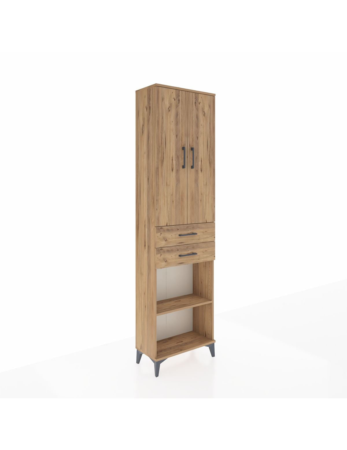 Arges Dolap 3 Raflı 2 Çekmeceli Tek Askılı 60x30x221 Çam-Çam