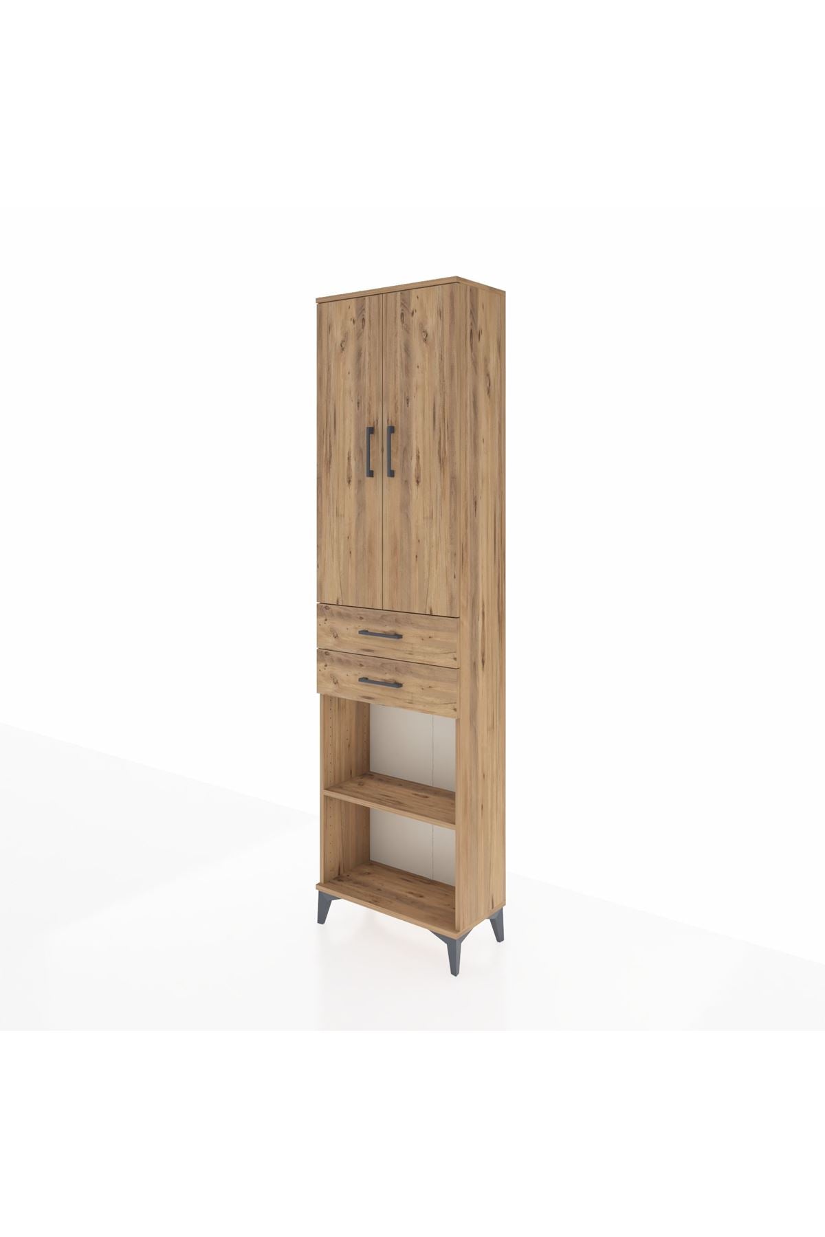 Arges Dolap 3 Raflı 2 Çekmeceli Tek Askılı 60x30x221 Çam-Çam