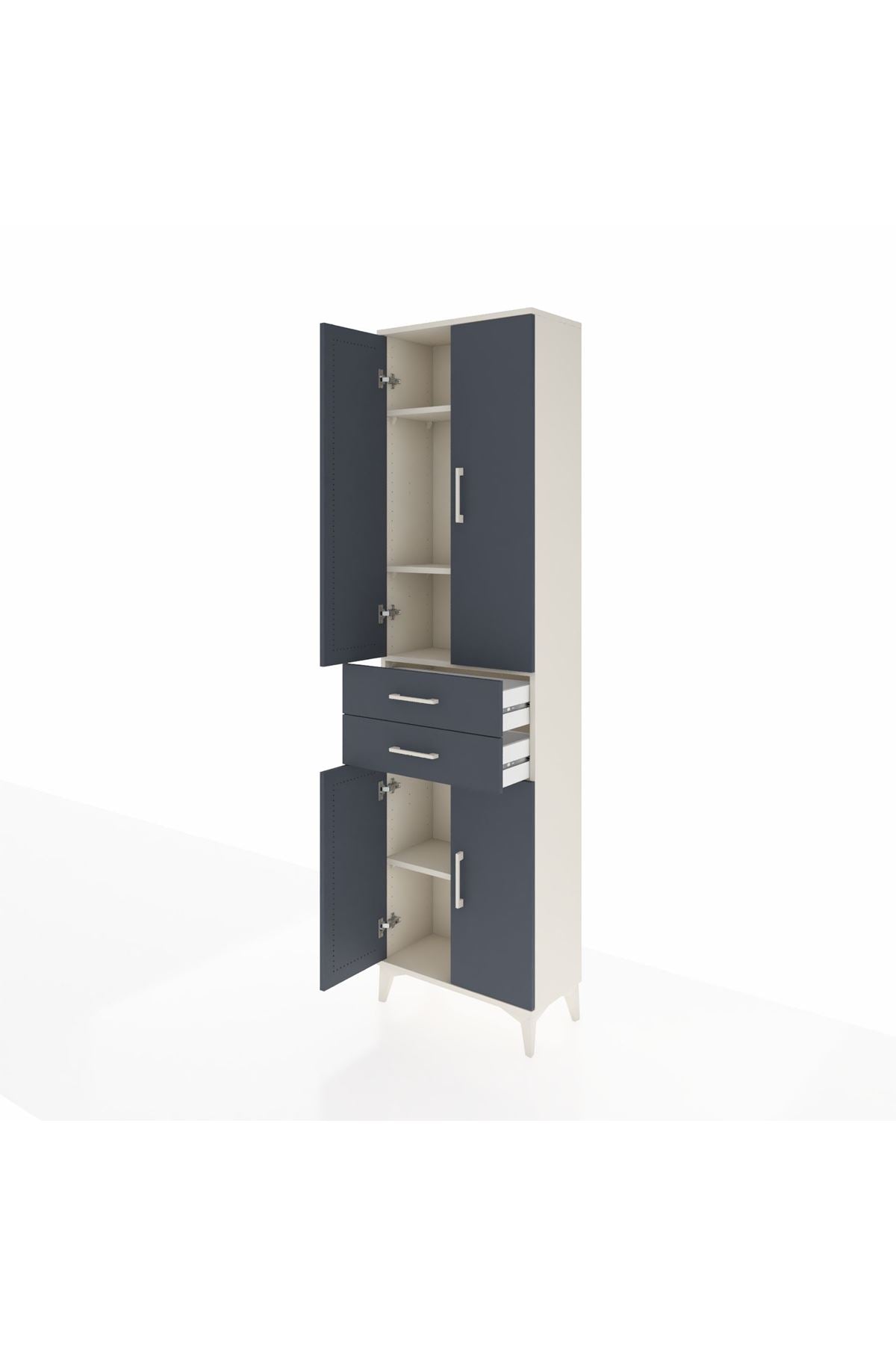 Arges Dolap 4 Raflı 2 Çekmeceli 4 Kapaklı 60x30x221 Aytaşı-Antrasit