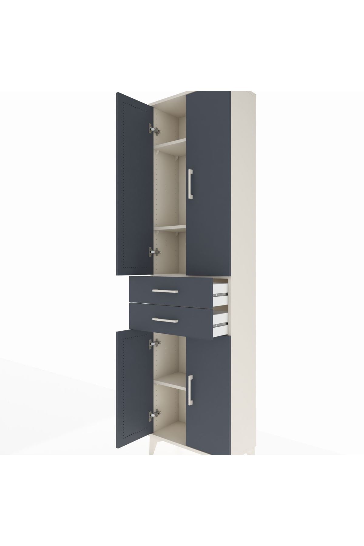 Arges Dolap 4 Raflı 2 Çekmeceli 4 Kapaklı 60x30x221 Aytaşı-Antrasit