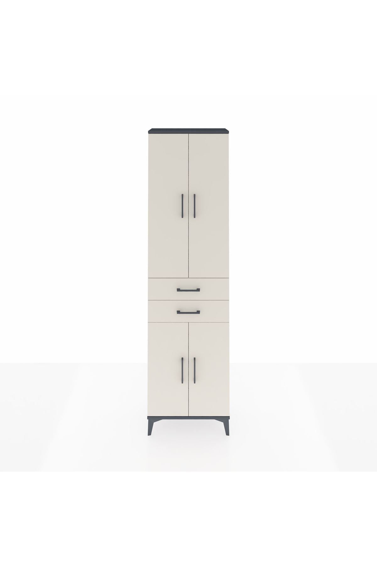 Arges Dolap 4 Raflı 2 Çekmeceli 4 Kapaklı 60x30x221 Antrasit-Aytaşı