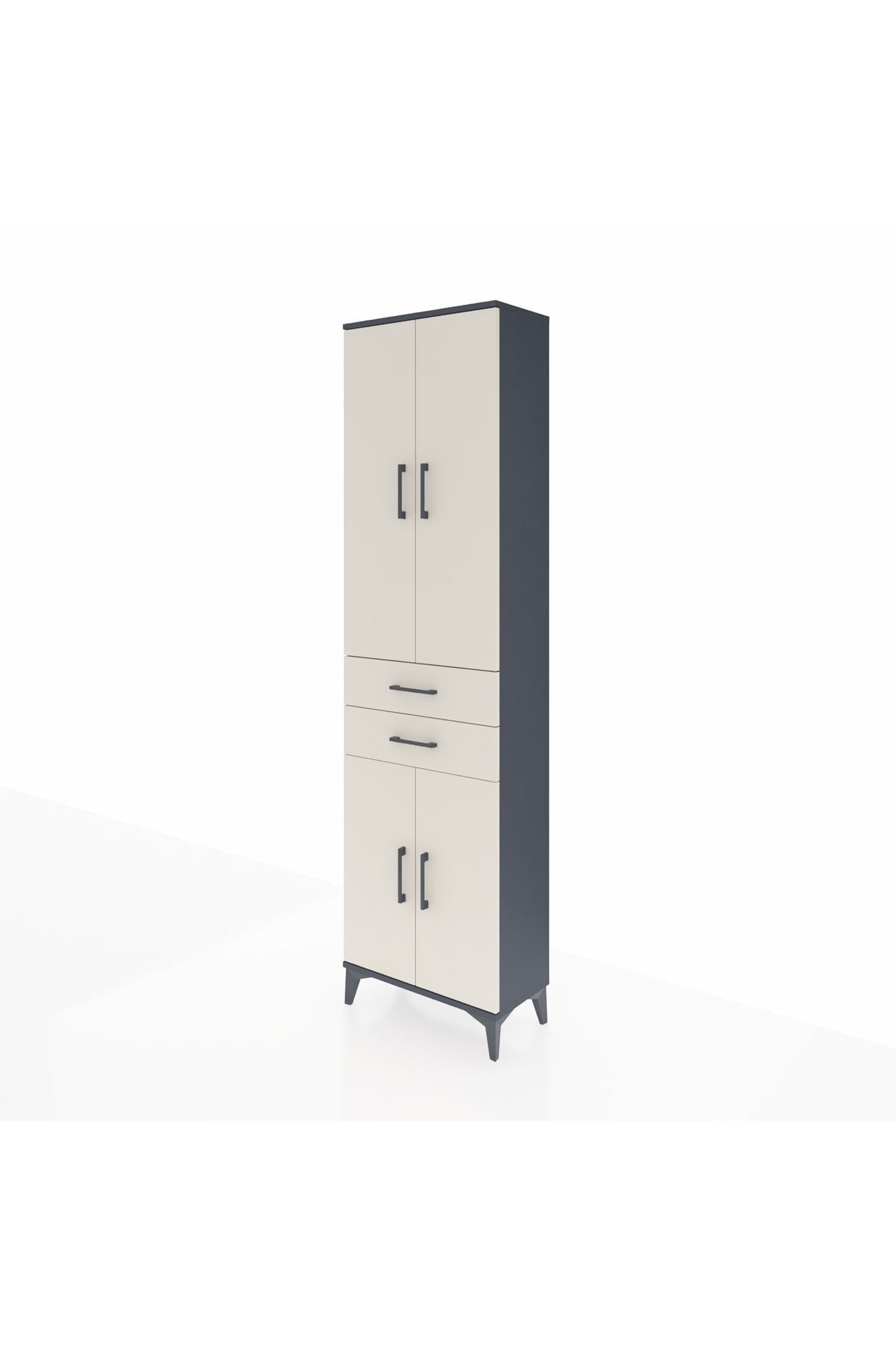 Arges Dolap 4 Raflı 2 Çekmeceli 4 Kapaklı 60x30x221 Antrasit-Aytaşı