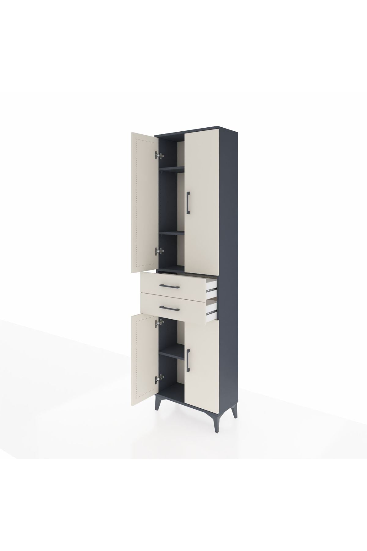 Arges Dolap 4 Raflı 2 Çekmeceli 4 Kapaklı 60x30x221 Antrasit-Aytaşı