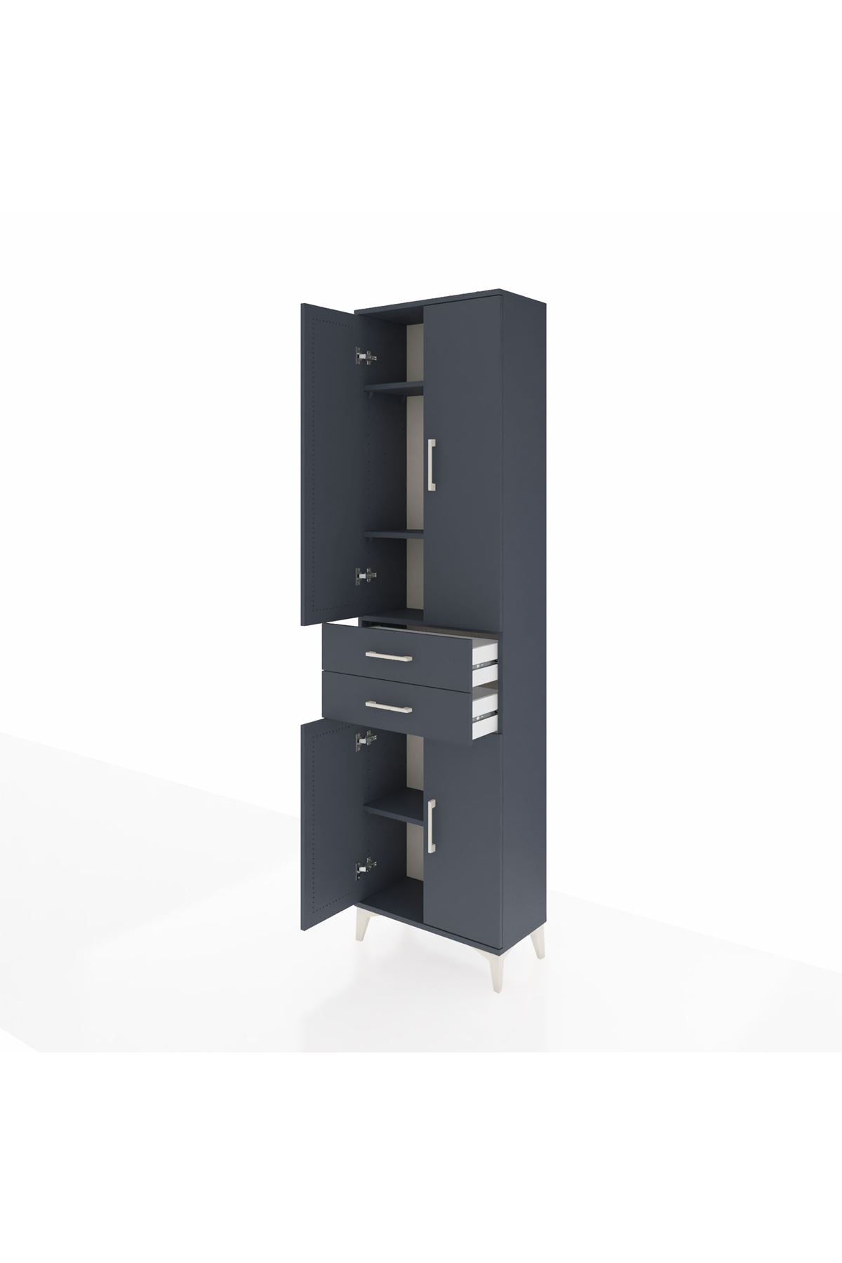 Arges Dolap 4 Raflı 2 Çekmeceli 4 Kapaklı 60x30x221 Antrasit-Antrasit
