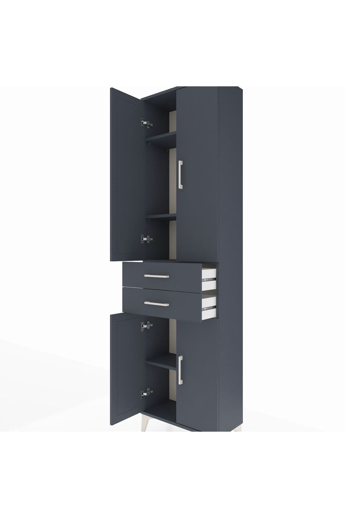 Arges Dolap 4 Raflı 2 Çekmeceli 4 Kapaklı 60x30x221 Antrasit-Antrasit