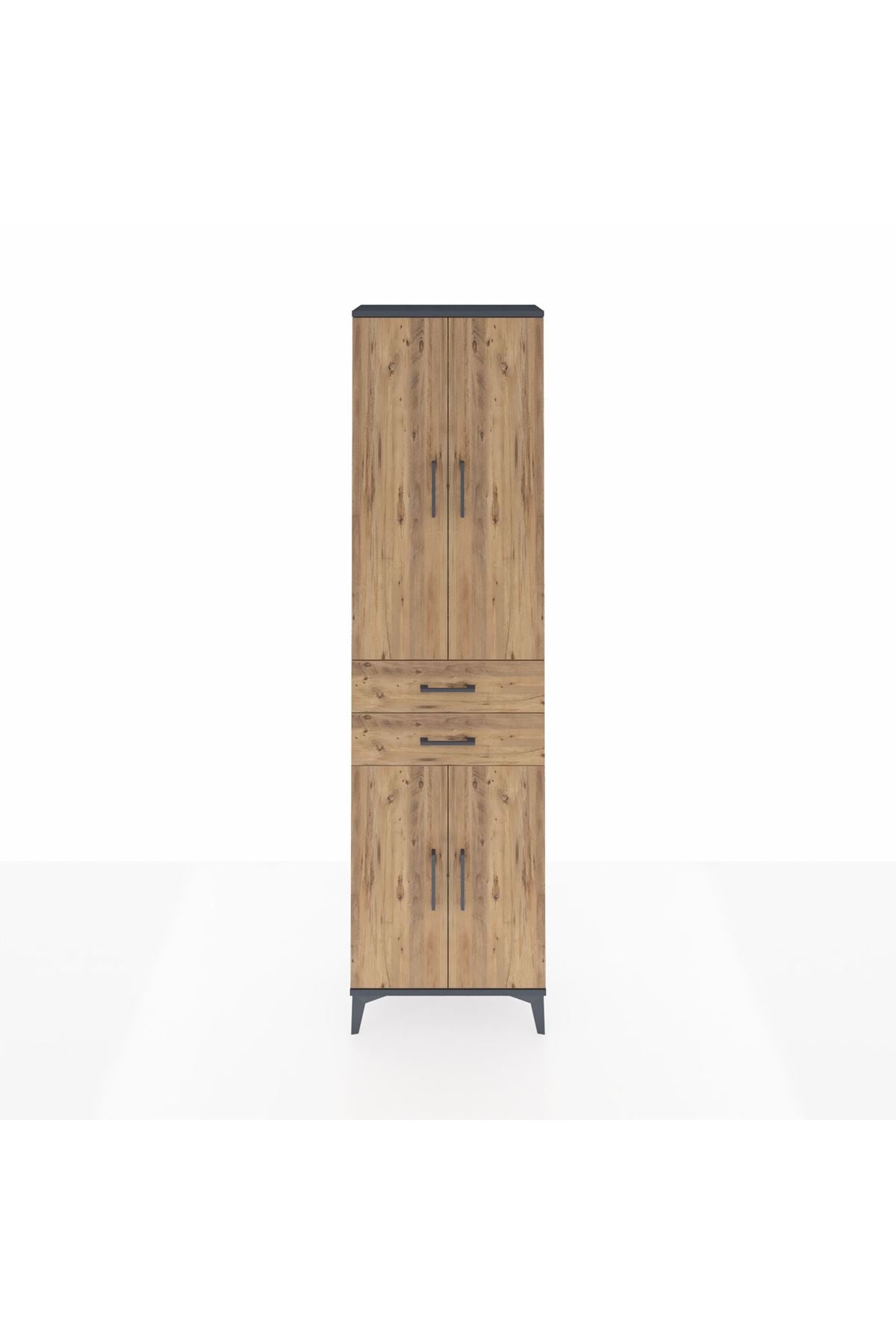 Arges Dolap 4 Raflı 2 Çekmeceli 4 Kapaklı 60x30x221 Antrasit-Çam