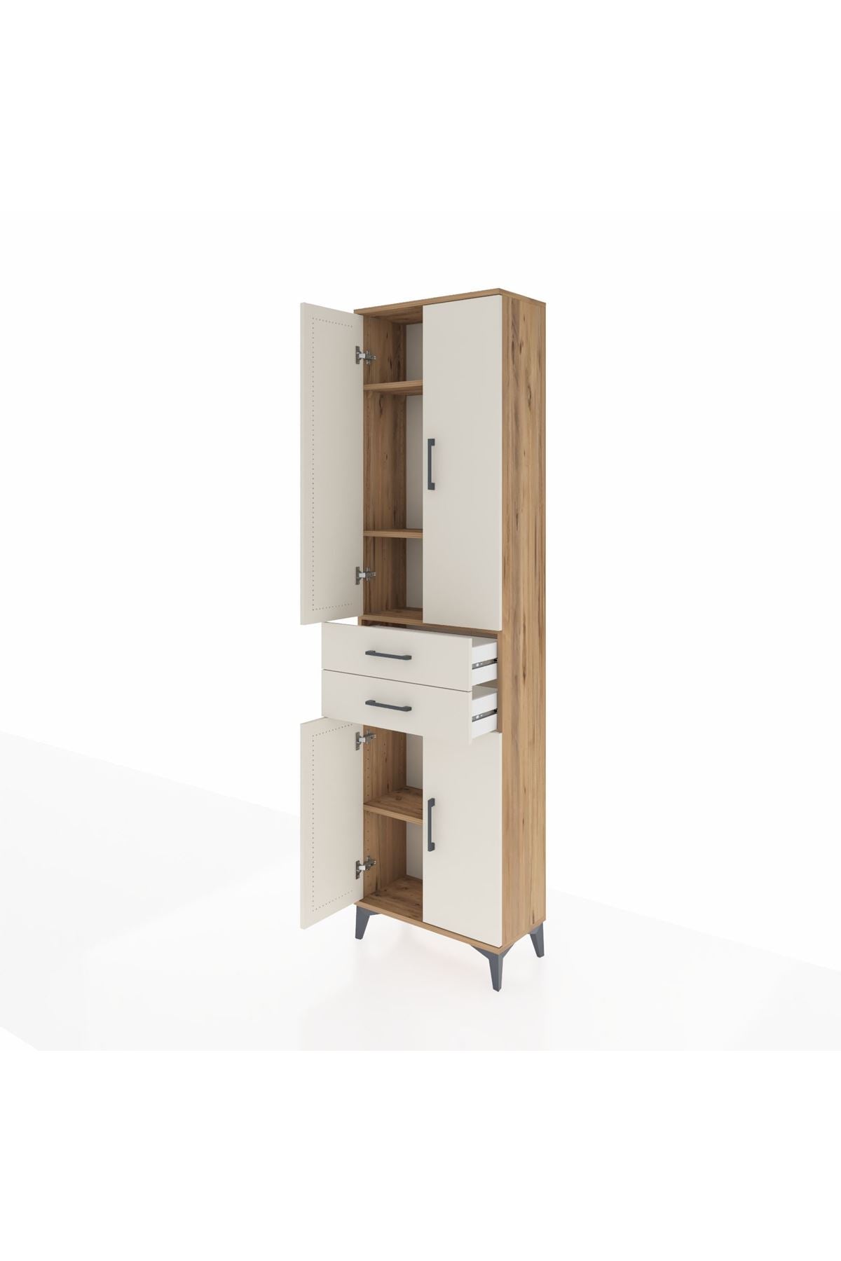 Arges Dolap 4 Raflı 2 Çekmeceli 4 Kapaklı 60x30x221 Çam-Aytaşı