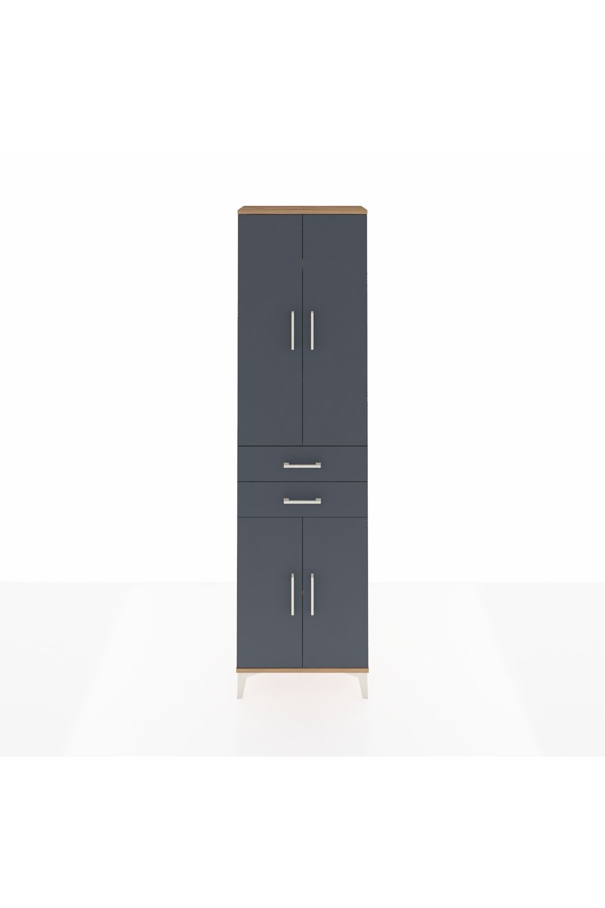 Arges Dolap 4 Raflı 2 Çekmeceli 4 Kapaklı 60x30x221 Çam-Antrasit