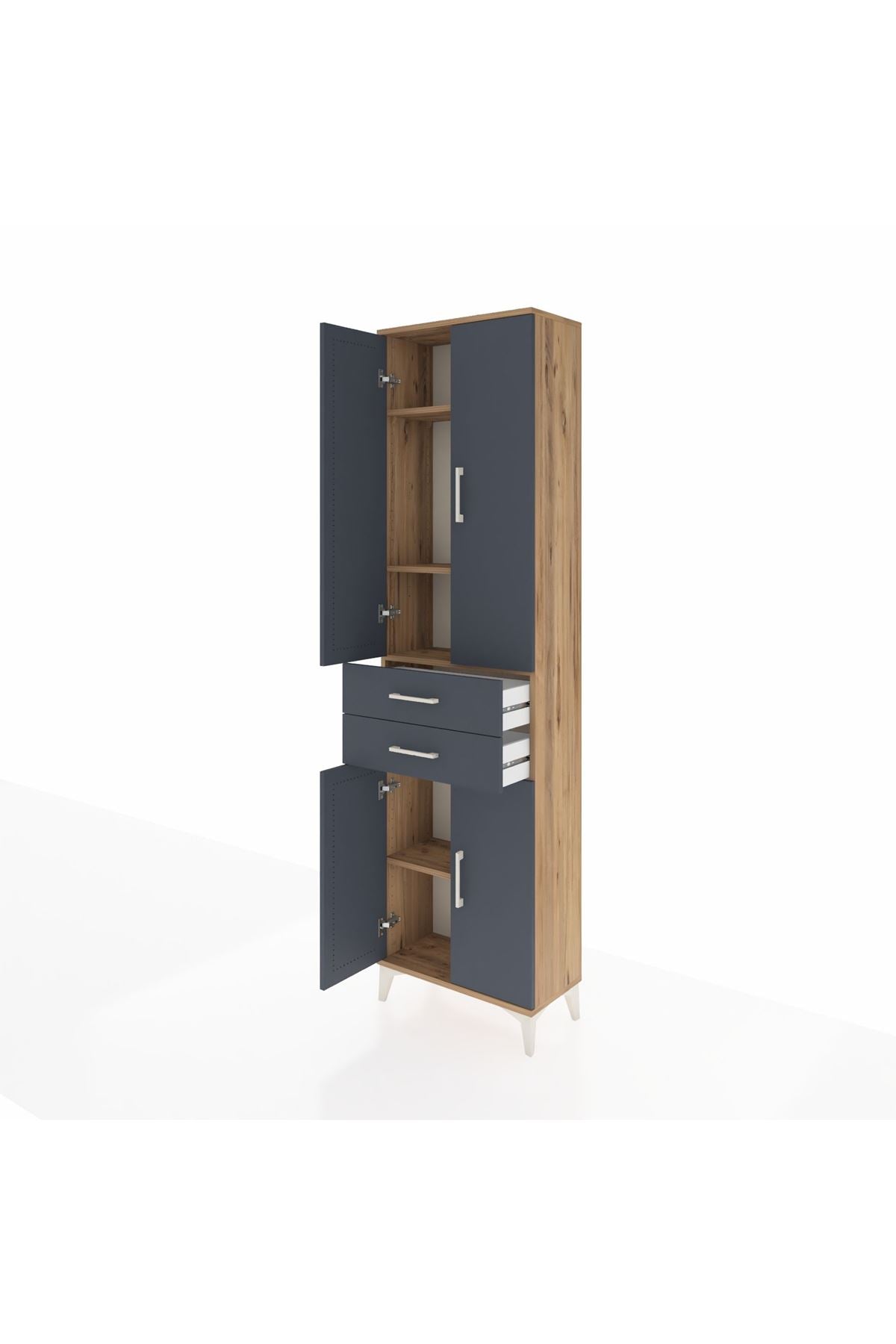 Arges Dolap 4 Raflı 2 Çekmeceli 4 Kapaklı 60x30x221 Çam-Antrasit