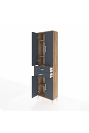 Arges Dolap 4 Raflı 2 Çekmeceli 4 Kapaklı 60x30x221 Çam-Antrasit