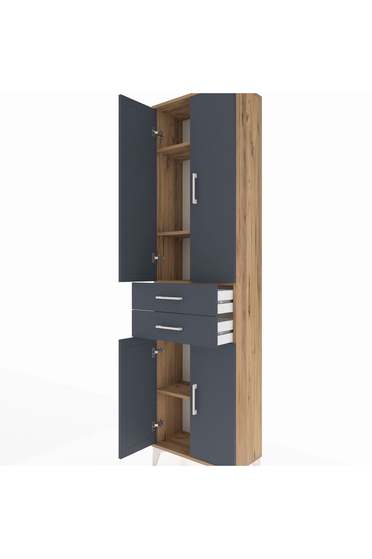 Arges Dolap 4 Raflı 2 Çekmeceli 4 Kapaklı 60x30x221 Çam-Antrasit