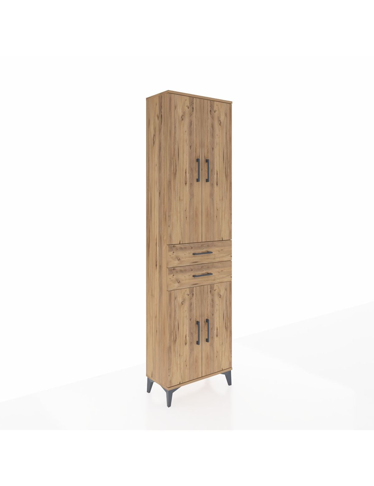 Arges Dolap 4 Raflı 2 Çekmeceli 4 Kapaklı 60x30x221 Çam-Çam