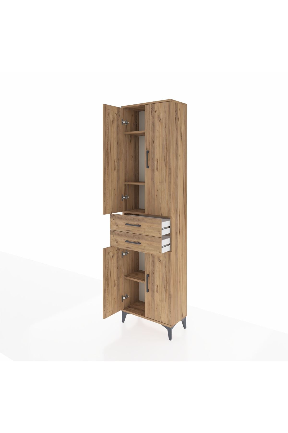 Arges Dolap 4 Raflı 2 Çekmeceli 4 Kapaklı 60x30x221 Çam-Çam