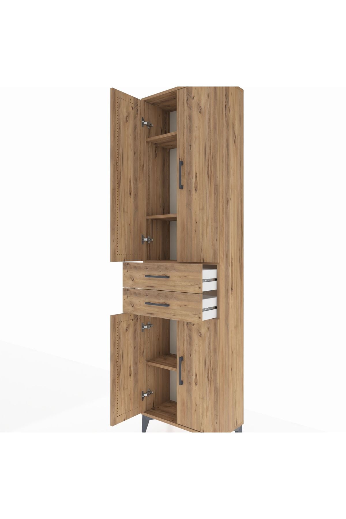 Arges Dolap 4 Raflı 2 Çekmeceli 4 Kapaklı 60x30x221 Çam-Çam