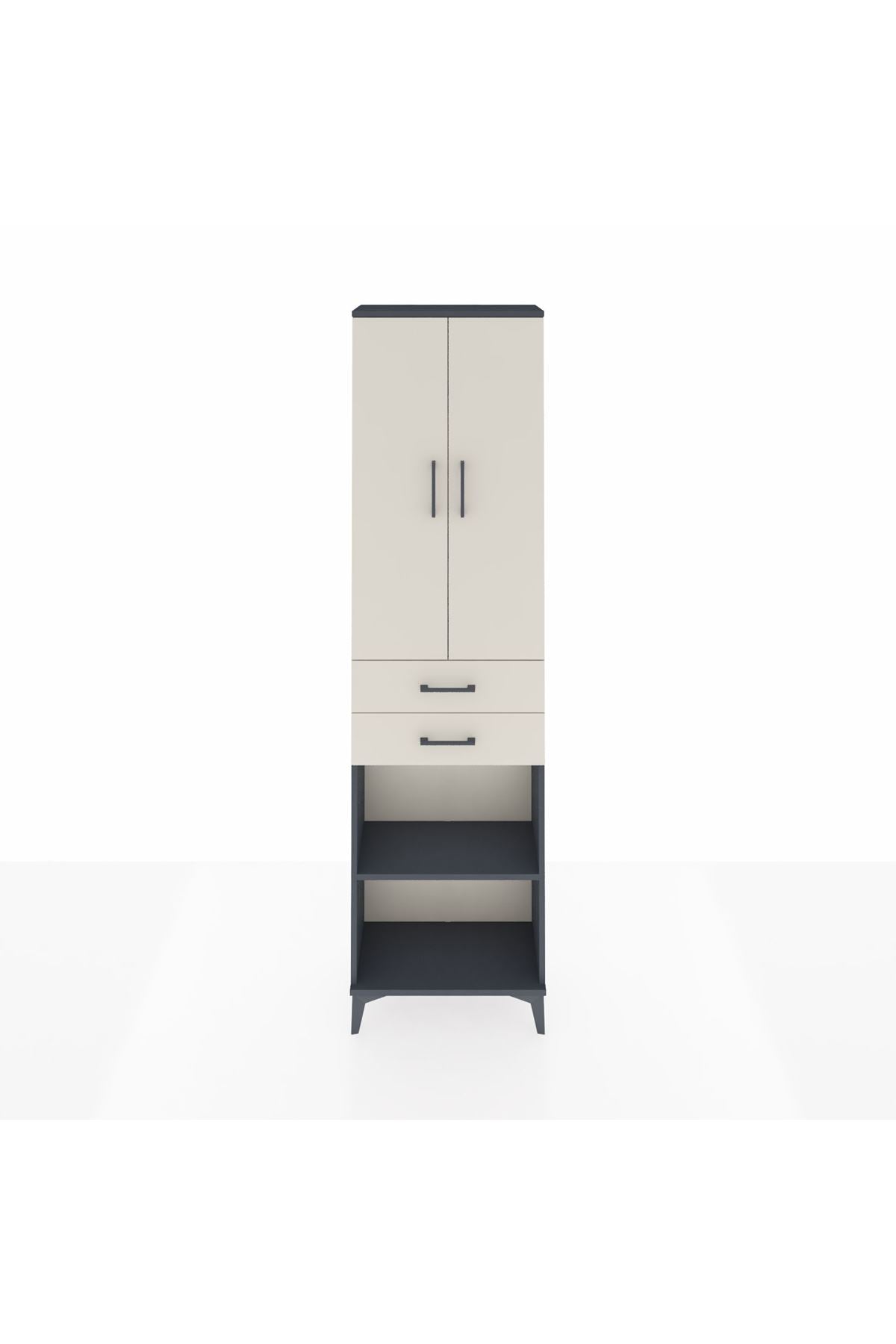 Arges Dolap 4 Raflı 2 Çekmeceli 2 Kapaklı 60x30x221 Antrasit-Aytaşı