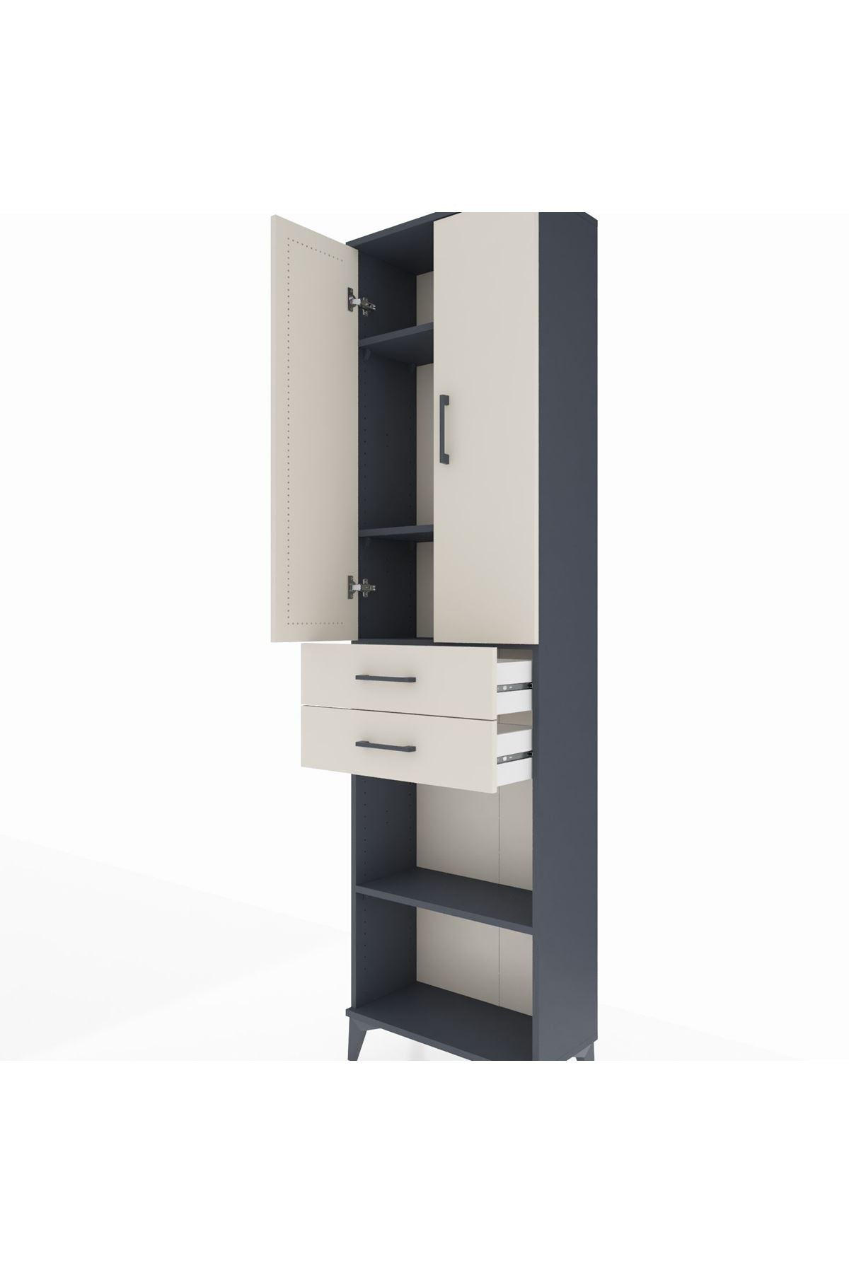 Arges Dolap 4 Raflı 2 Çekmeceli 2 Kapaklı 60x30x221 Antrasit-Aytaşı