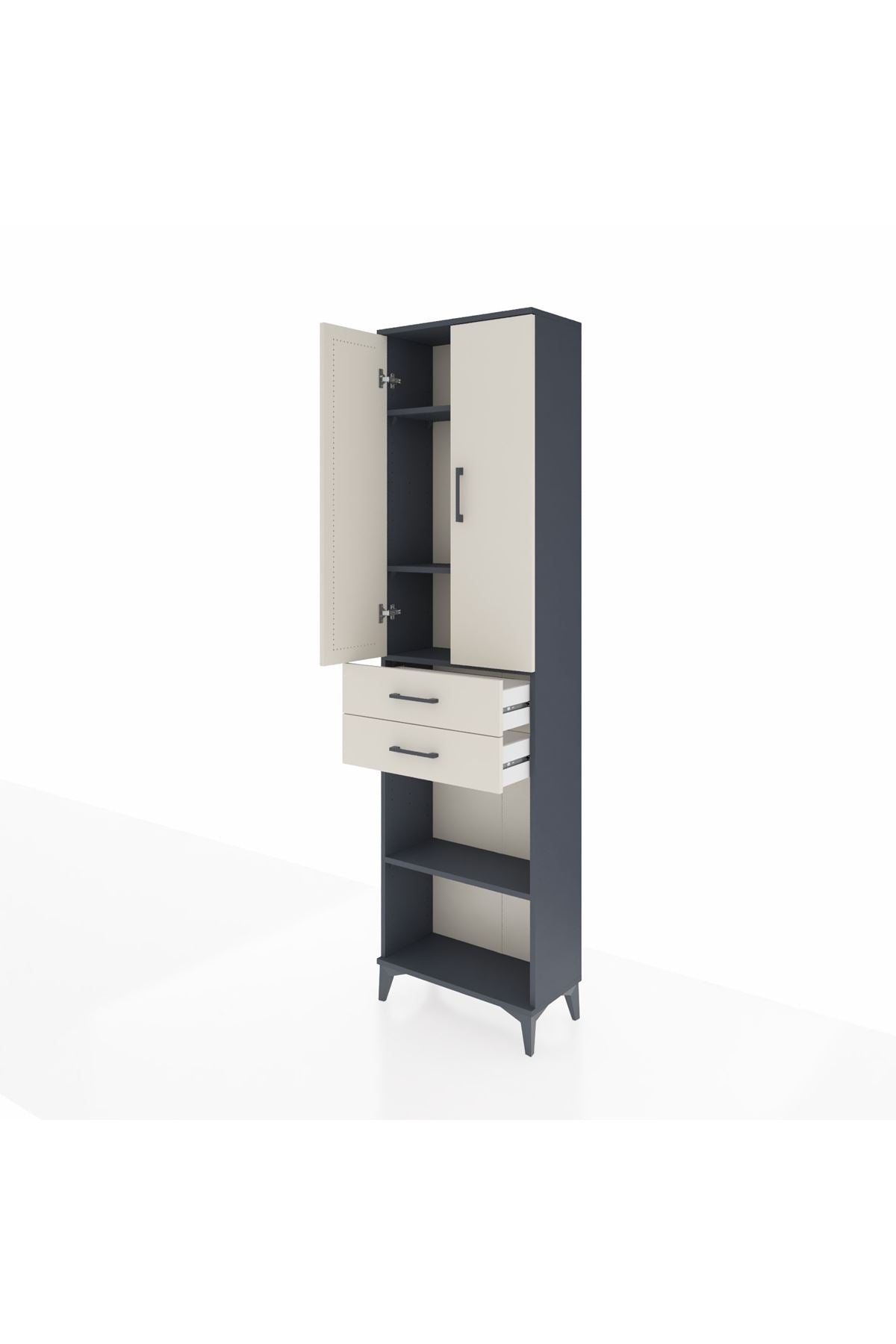 Arges Dolap 4 Raflı 2 Çekmeceli 2 Kapaklı 60x30x221 Antrasit-Aytaşı