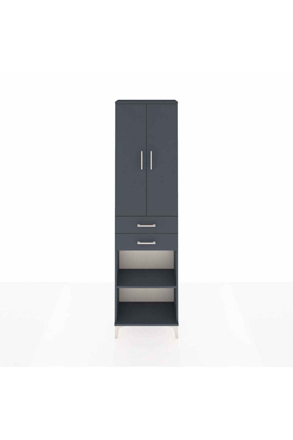 Arges Dolap 4 Raflı 2 Çekmeceli 2 Kapaklı 60x30x221 Antrasit-Antrasit