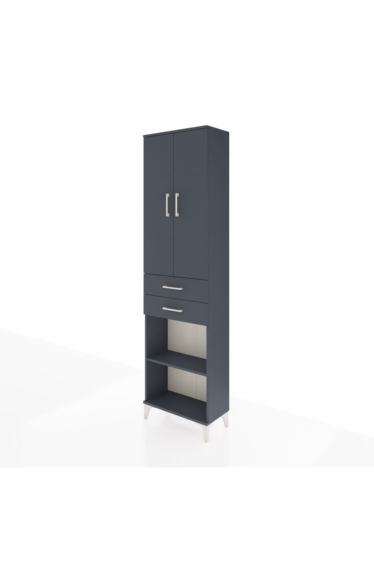 Arges Dolap 4 Raflı 2 Çekmeceli 2 Kapaklı 60x30x221 Antrasit-Antrasit