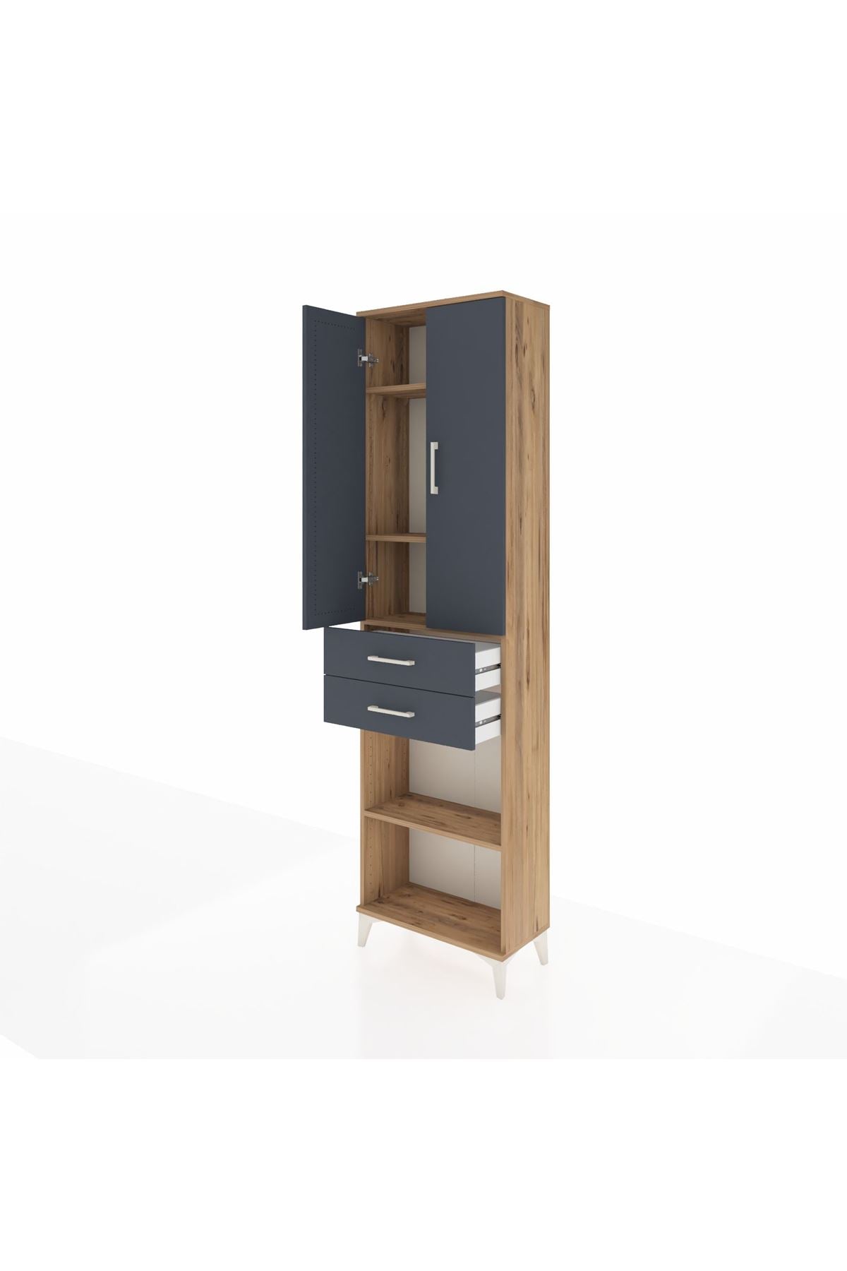 Arges Dolap 4 Raflı 2 Çekmeceli 2 Kapaklı 60x30x221 Çam-Antrasit