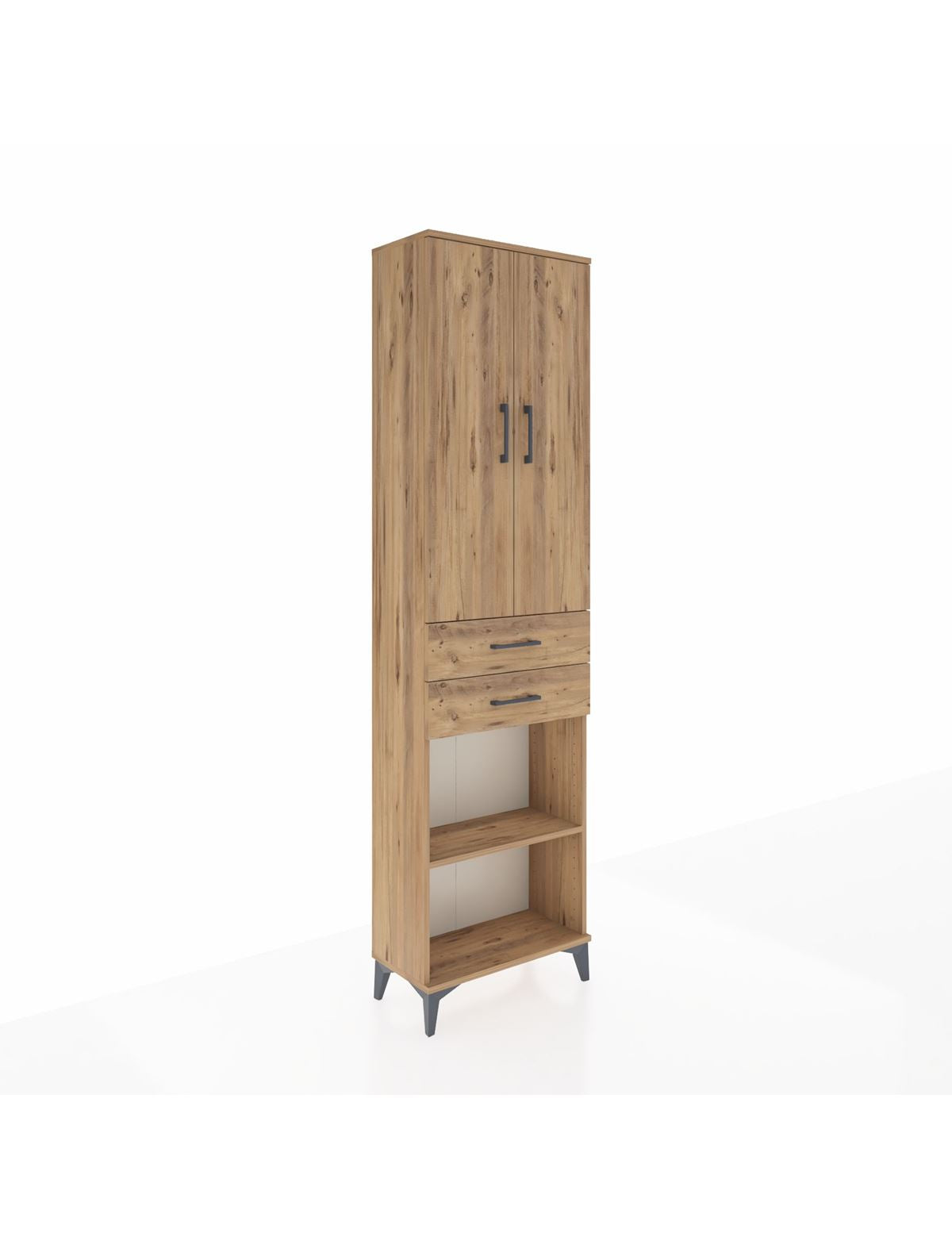 Arges Dolap 4 Raflı 2 Çekmeceli 2 Kapaklı 60x30x221 Çam-Çam