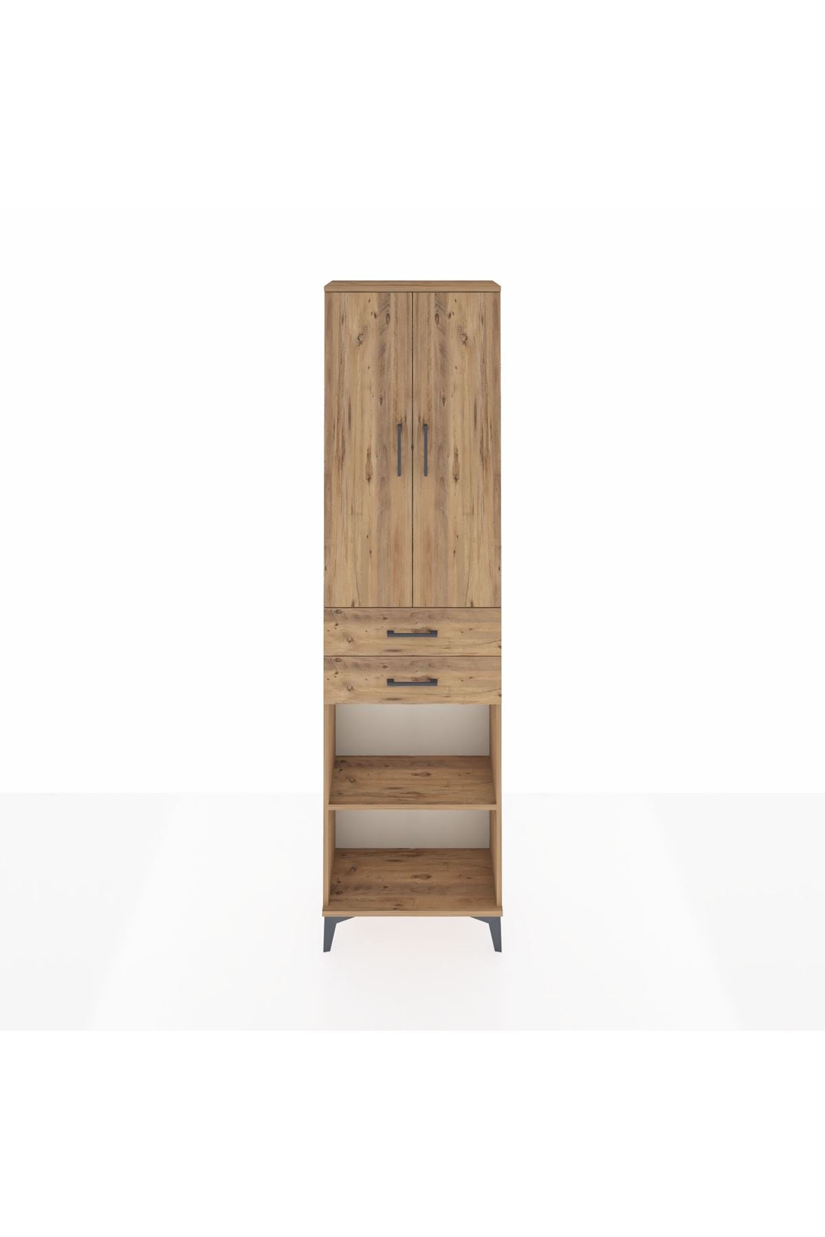 Arges Dolap 4 Raflı 2 Çekmeceli 2 Kapaklı 60x30x221 Çam-Çam