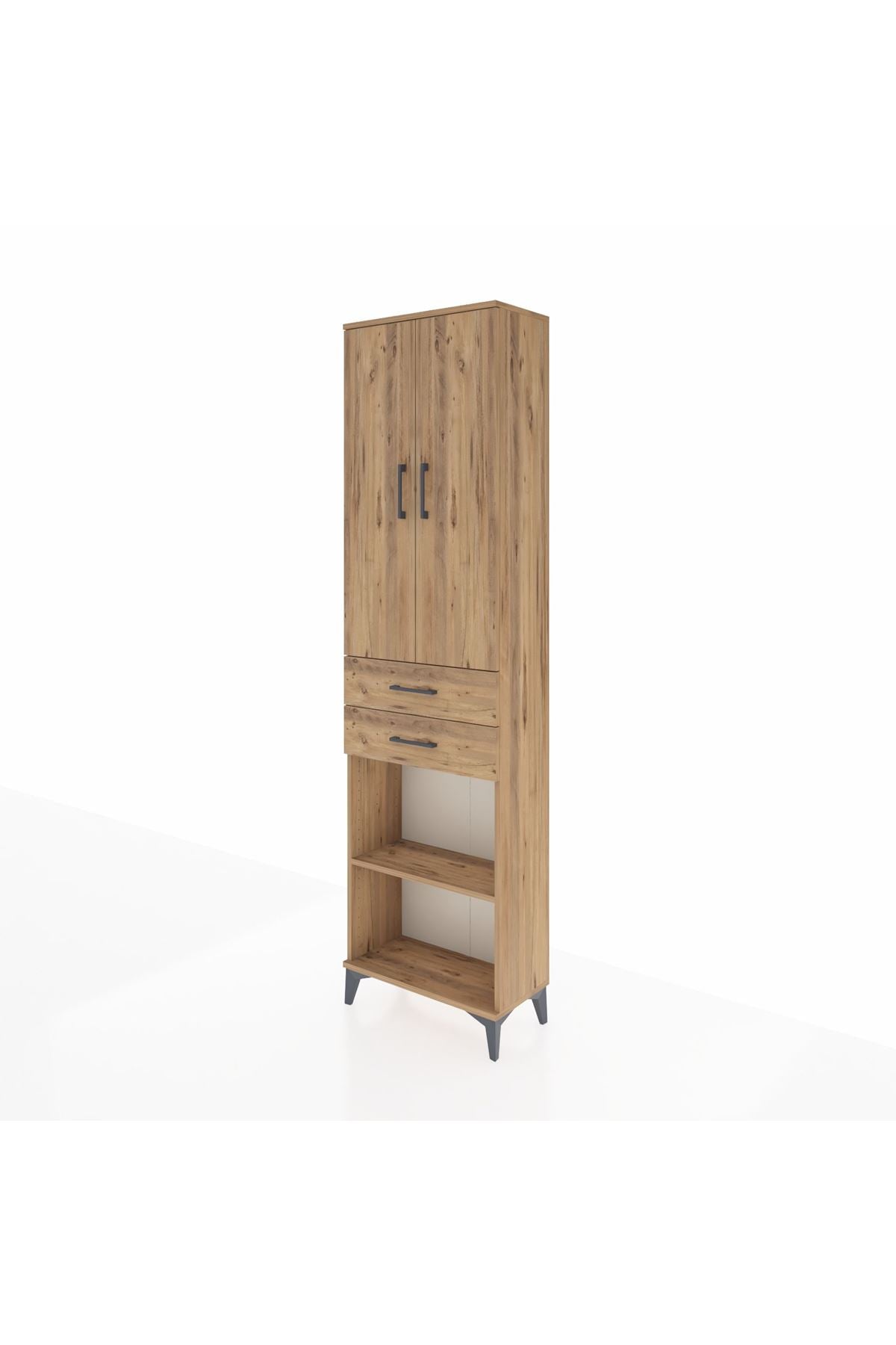 Arges Dolap 4 Raflı 2 Çekmeceli 2 Kapaklı 60x30x221 Çam-Çam