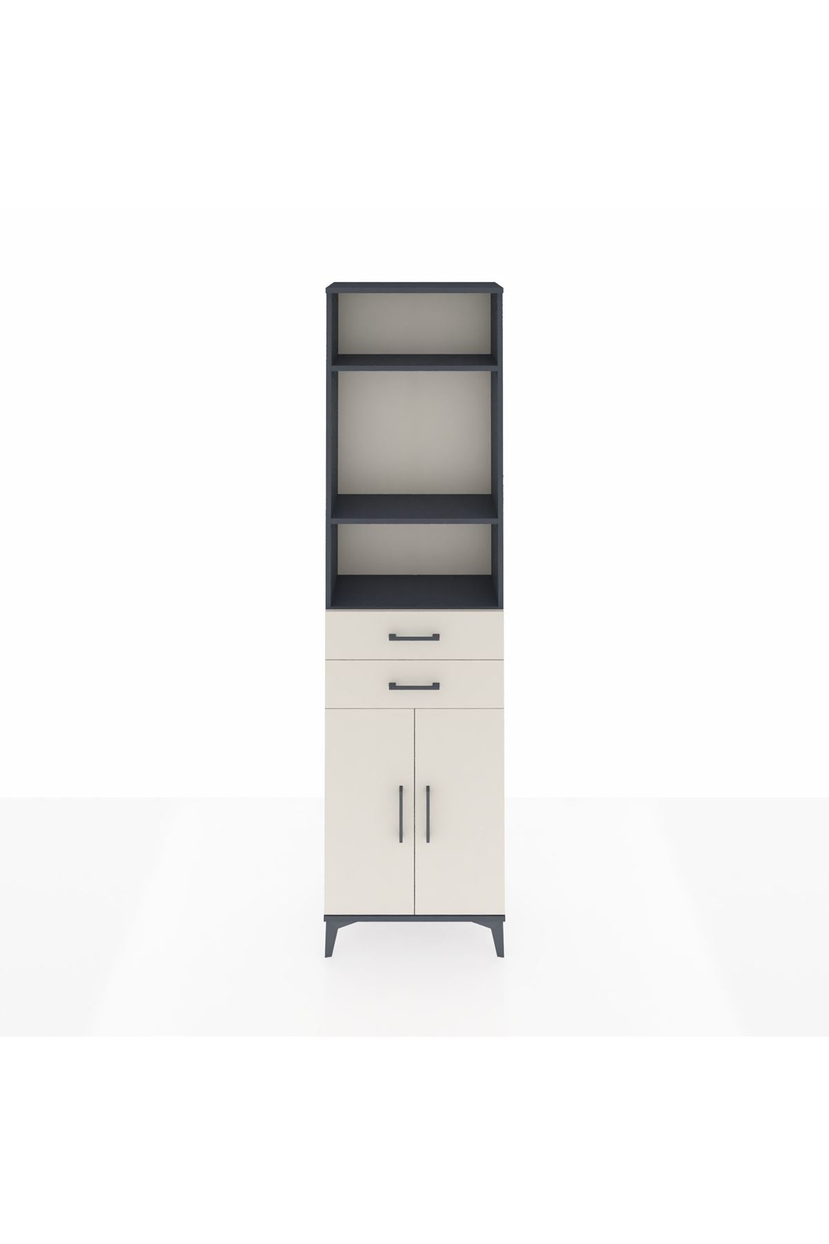 Arges Dolap 4 Raflı 2 Çekmeceli 2 Kapaklı 60x30x221 Antrasit-Aytaşı