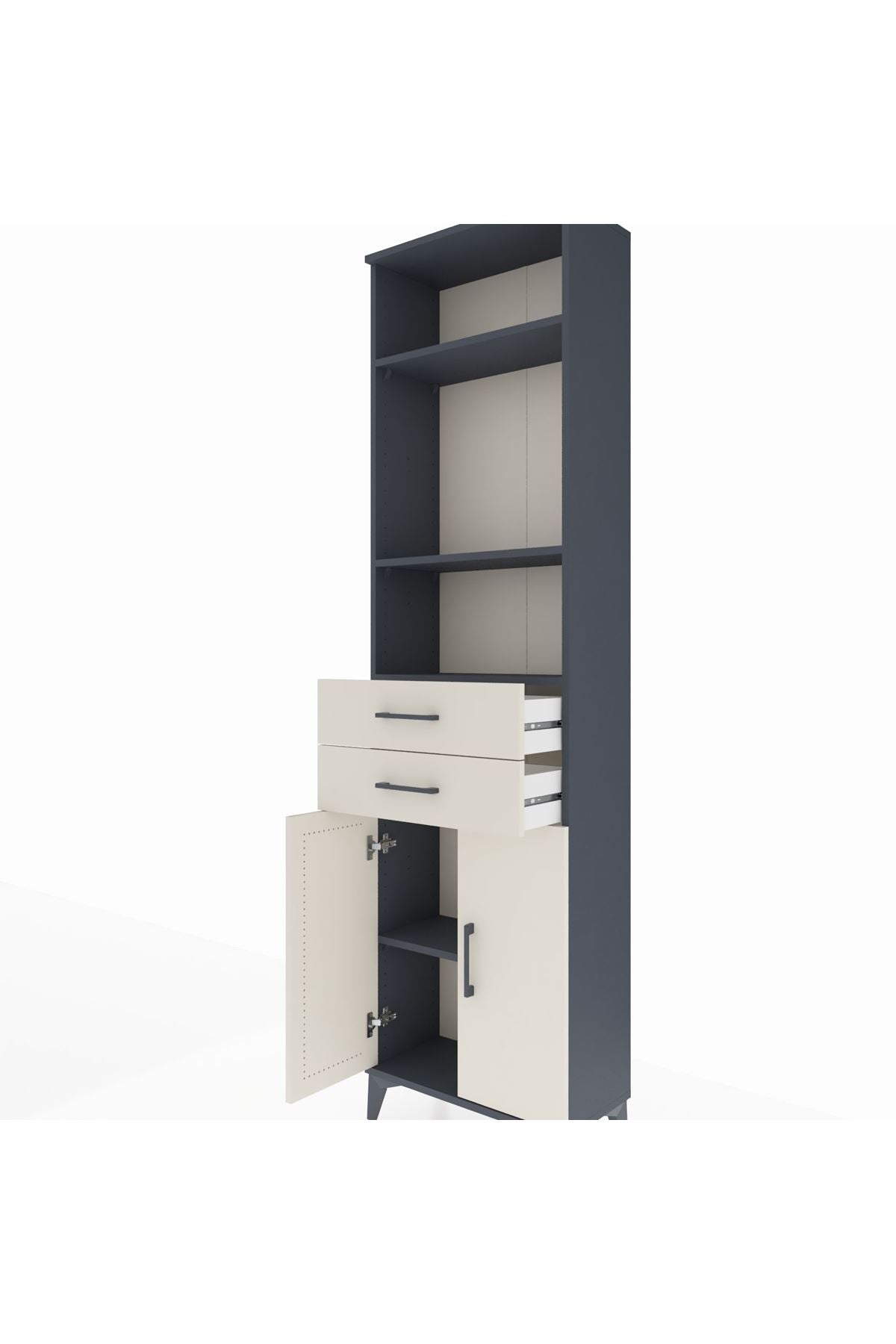 Arges Dolap 4 Raflı 2 Çekmeceli 2 Kapaklı 60x30x221 Antrasit-Aytaşı