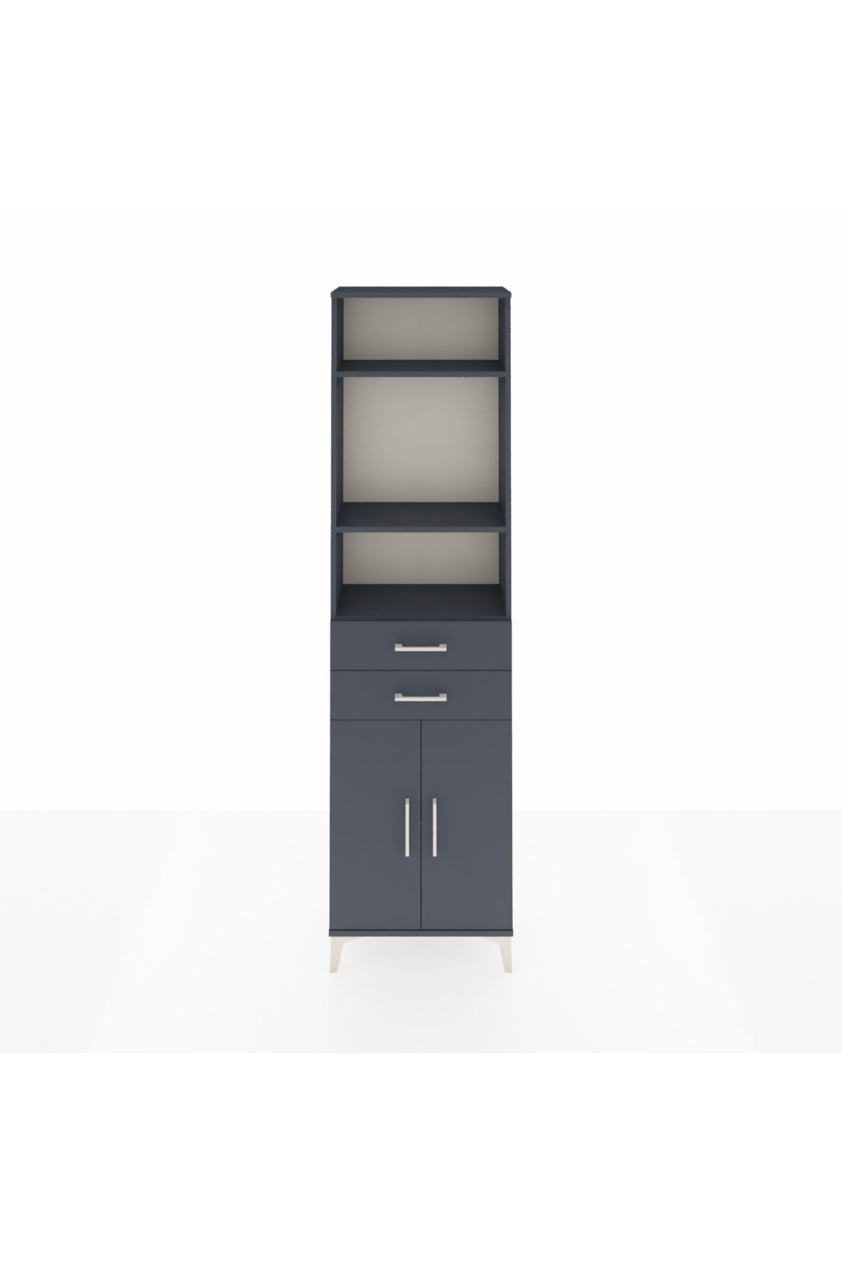 Arges Dolap 4 Raflı 2 Çekmeceli 2 Kapaklı 60x30x221 Antrasit-Antrasit