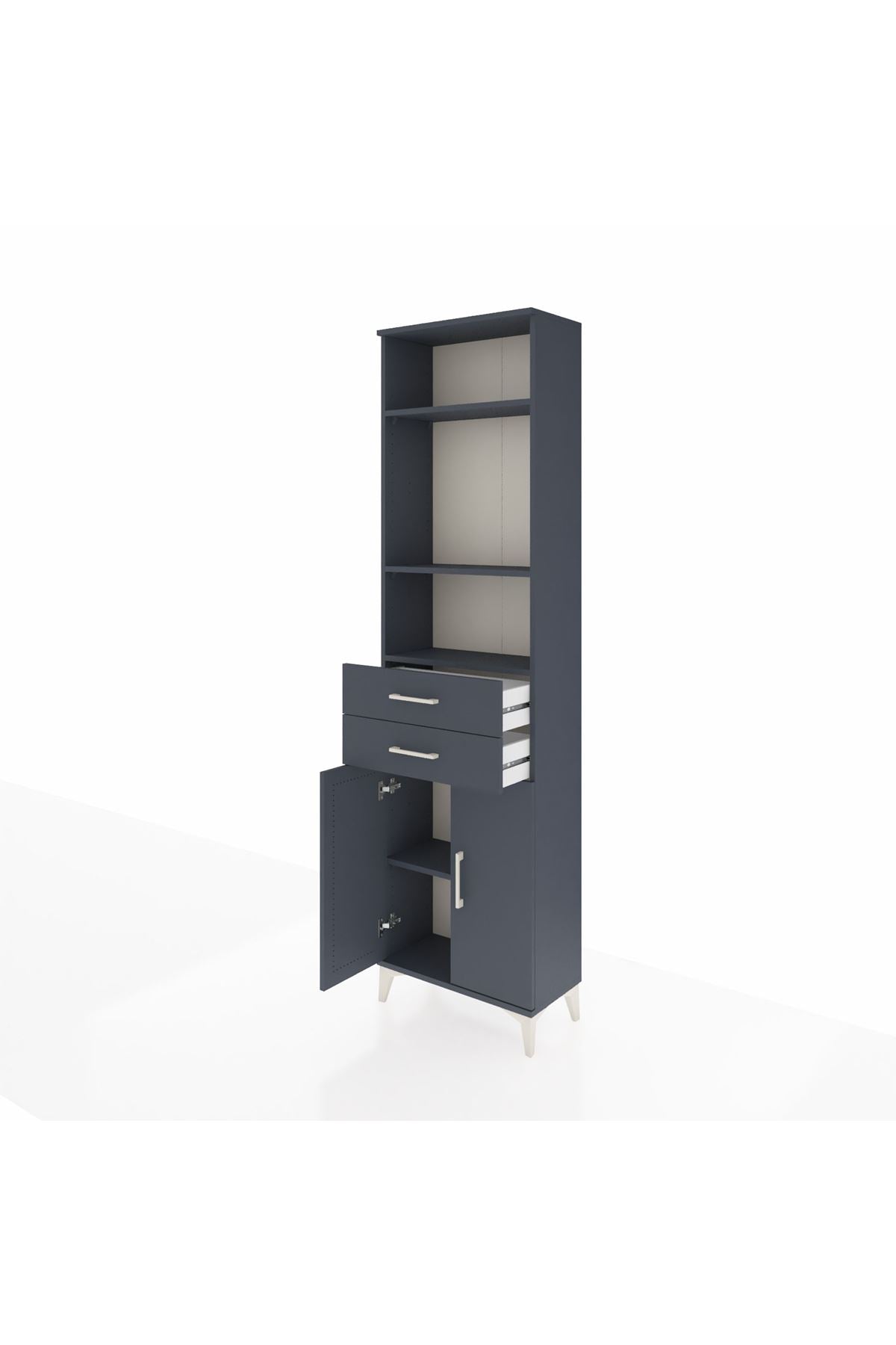 Arges Dolap 4 Raflı 2 Çekmeceli 2 Kapaklı 60x30x221 Antrasit-Antrasit