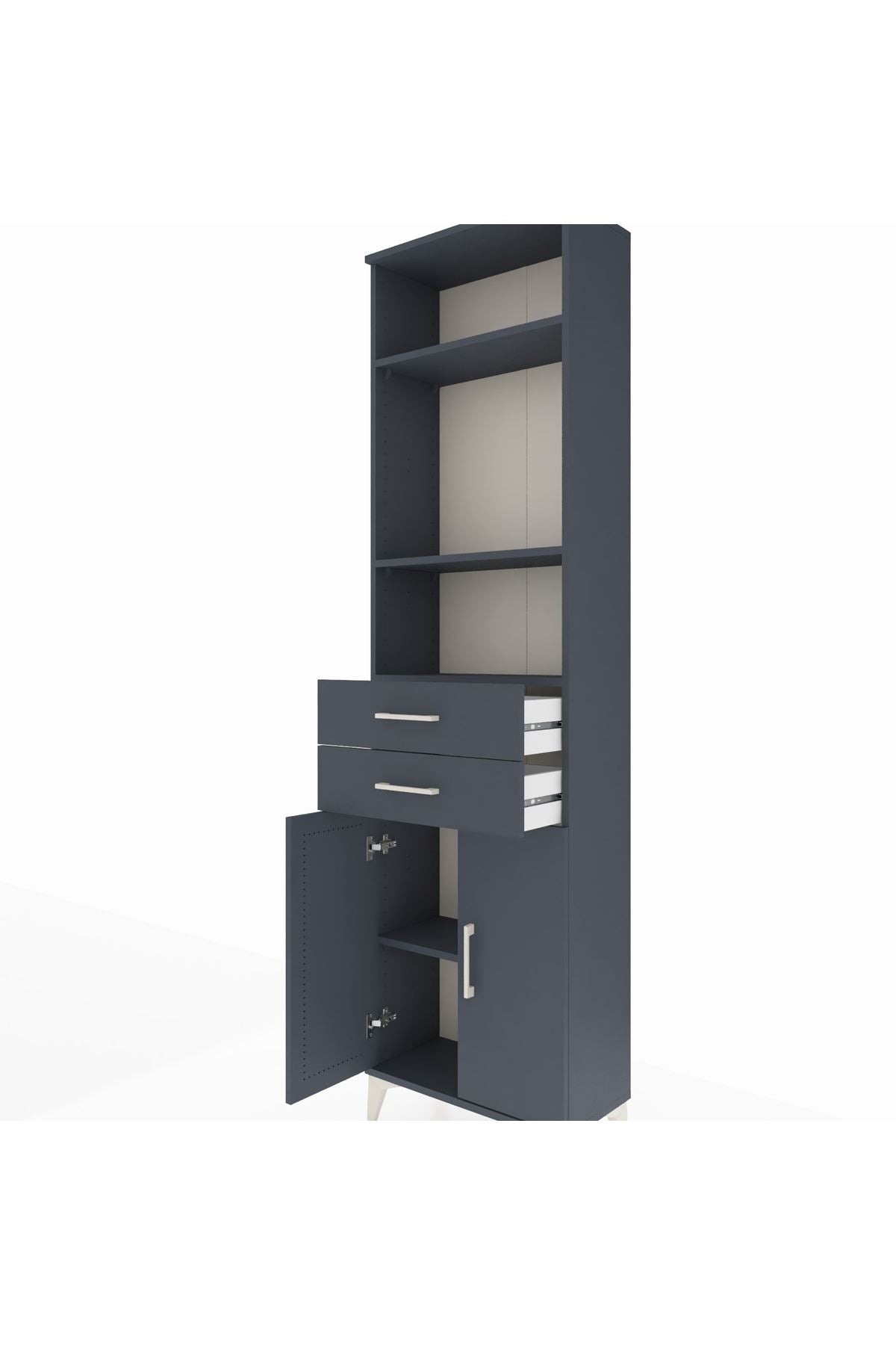 Arges Dolap 4 Raflı 2 Çekmeceli 2 Kapaklı 60x30x221 Antrasit-Antrasit