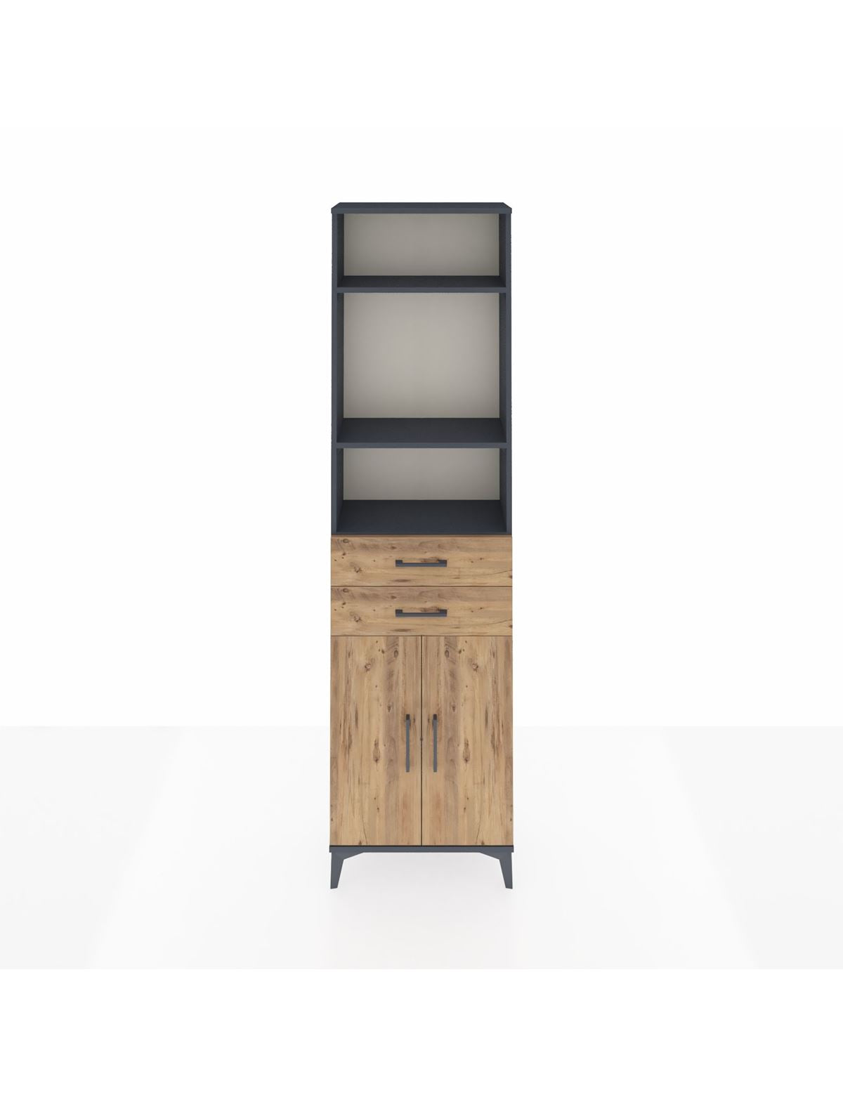 Arges Dolap 4 Raflı 2 Çekmeceli 2 Kapaklı 60x30x221 Antrasit-Çam