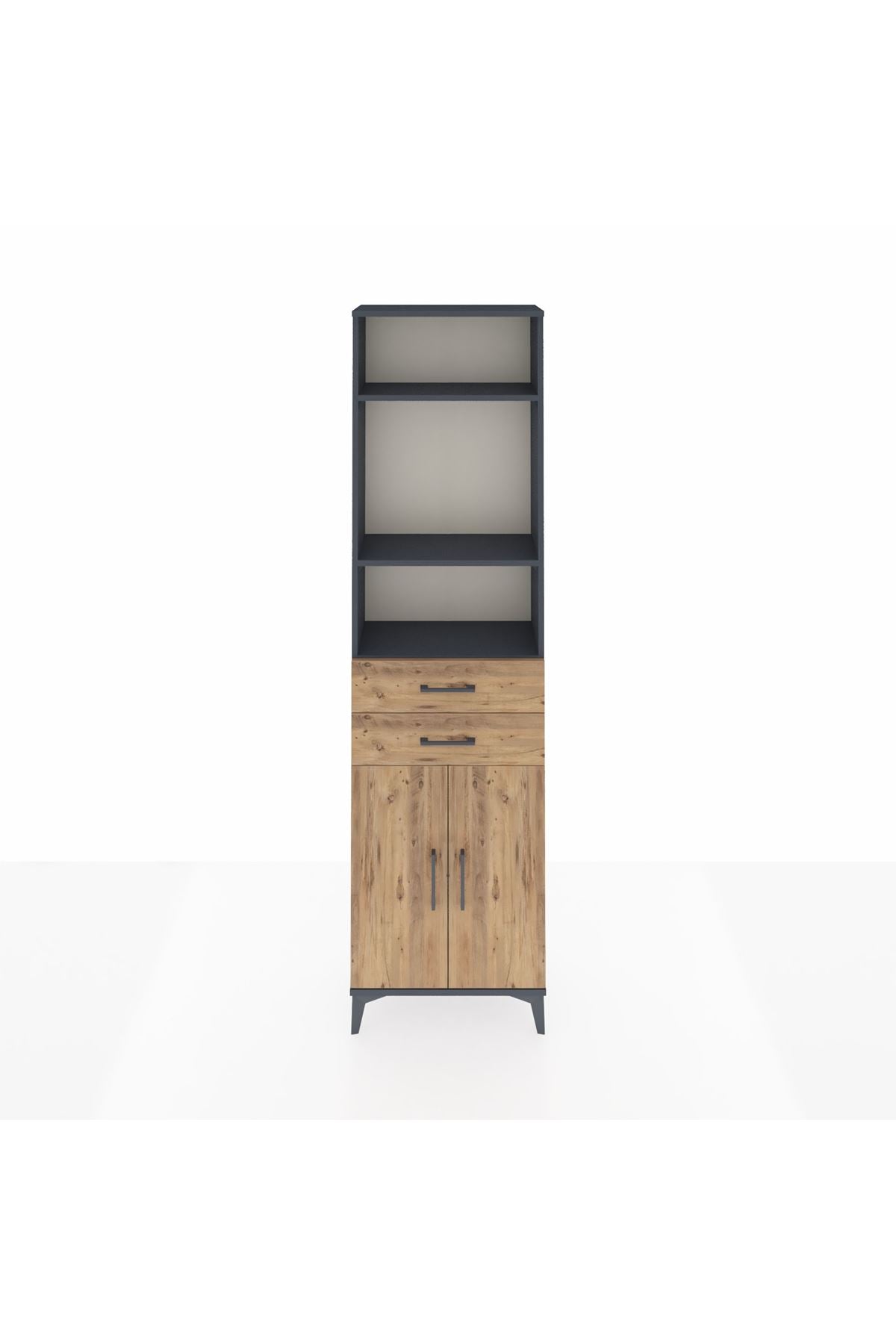 Arges Dolap 4 Raflı 2 Çekmeceli 2 Kapaklı 60x30x221 Antrasit-Çam