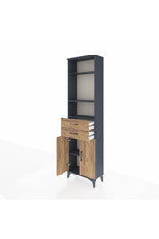 Arges Dolap 4 Raflı 2 Çekmeceli 2 Kapaklı 60x30x221 Antrasit-Çam