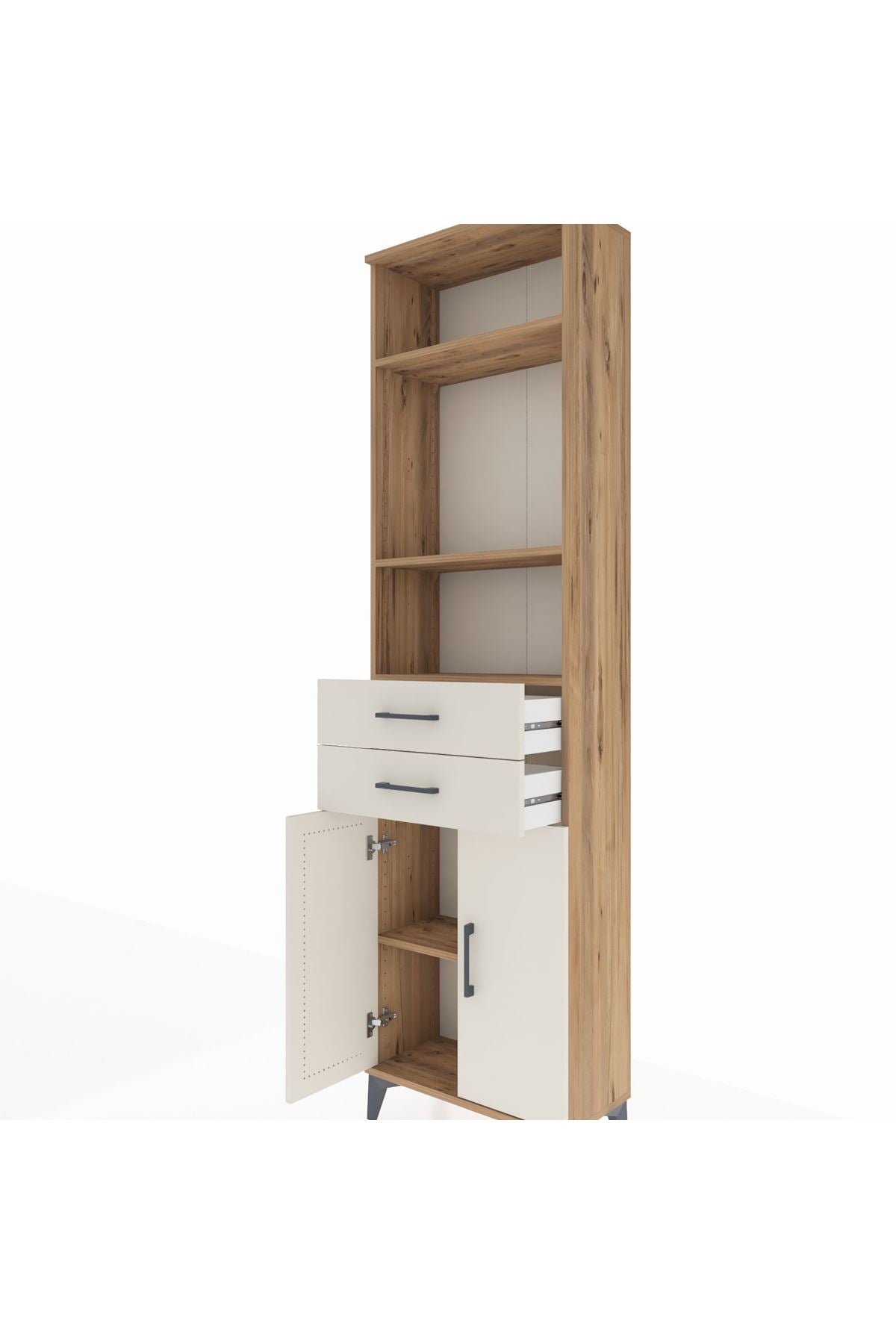 Arges Dolap 4 Raflı 2 Çekmeceli 2 Kapaklı 60x30x221 Çam-Aytaşı