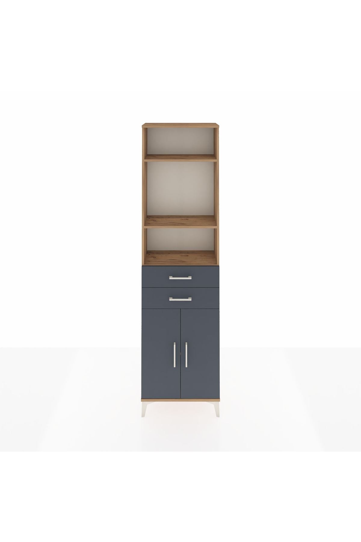 Arges Dolap 4 Raflı 2 Çekmeceli 2 Kapaklı 60x30x221 Çam-Antrasit