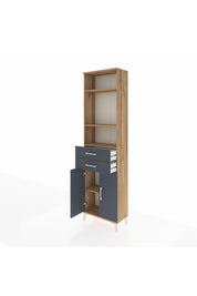 Arges Dolap 4 Raflı 2 Çekmeceli 2 Kapaklı 60x30x221 Çam-Antrasit