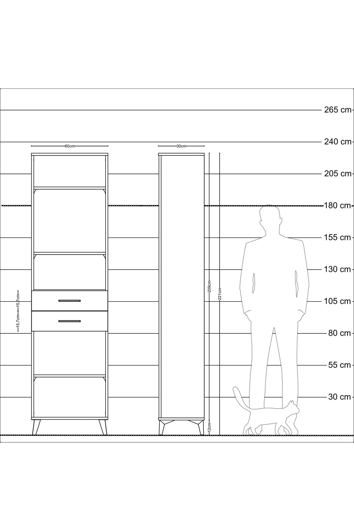 Arges Dolap 4 Raflı 2 Çekmeceli 60x30x221 Antrasit-Çam