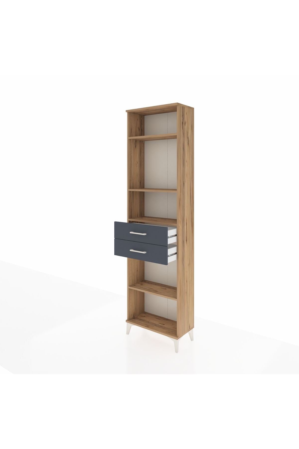 Arges Dolap 4 Raflı 2 Çekmeceli 60x30x221 Çam-Antrasit