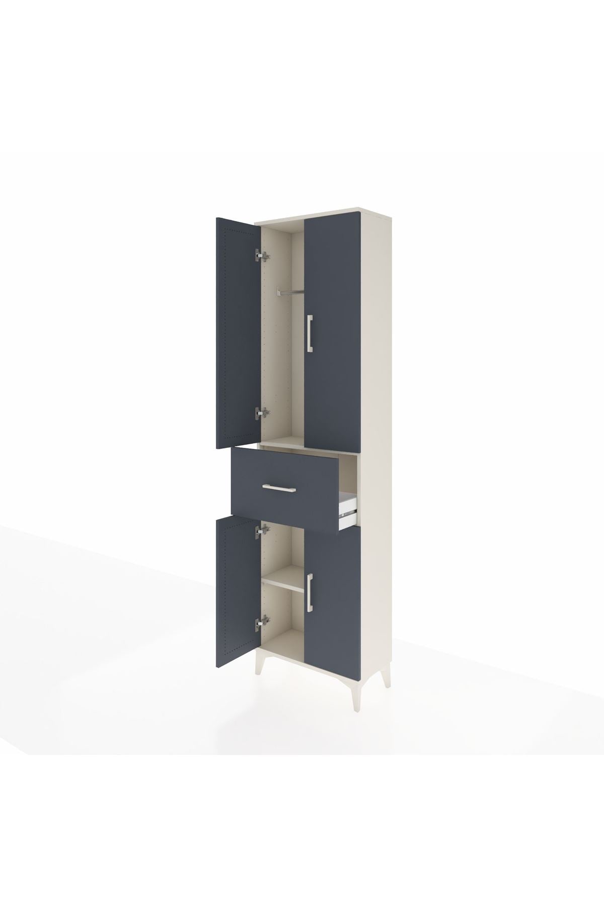 Arges Dolap 2 Raflı Tek Çekmeceli Tek Askılı 60x30x221 Aytaşı-Antrasit