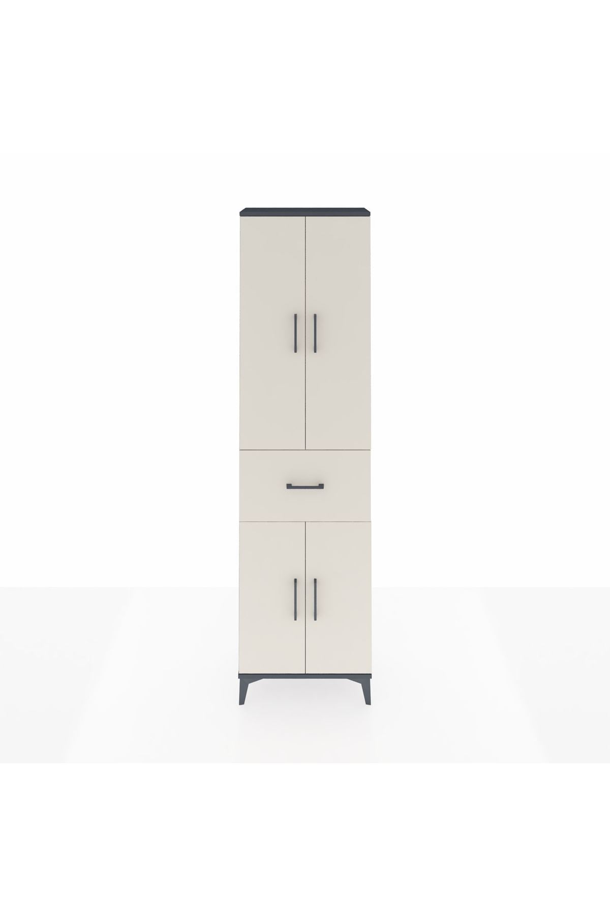 Arges Dolap 2 Raflı Tek Çekmeceli Tek Askılı 60x30x221 Antrasit-Aytaşı