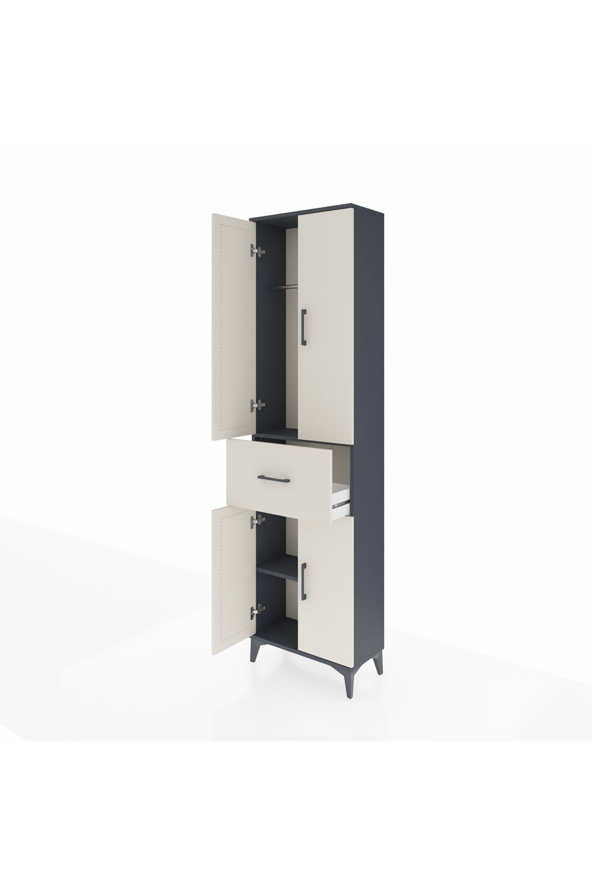 Arges Dolap 2 Raflı Tek Çekmeceli Tek Askılı 60x30x221 Antrasit-Aytaşı