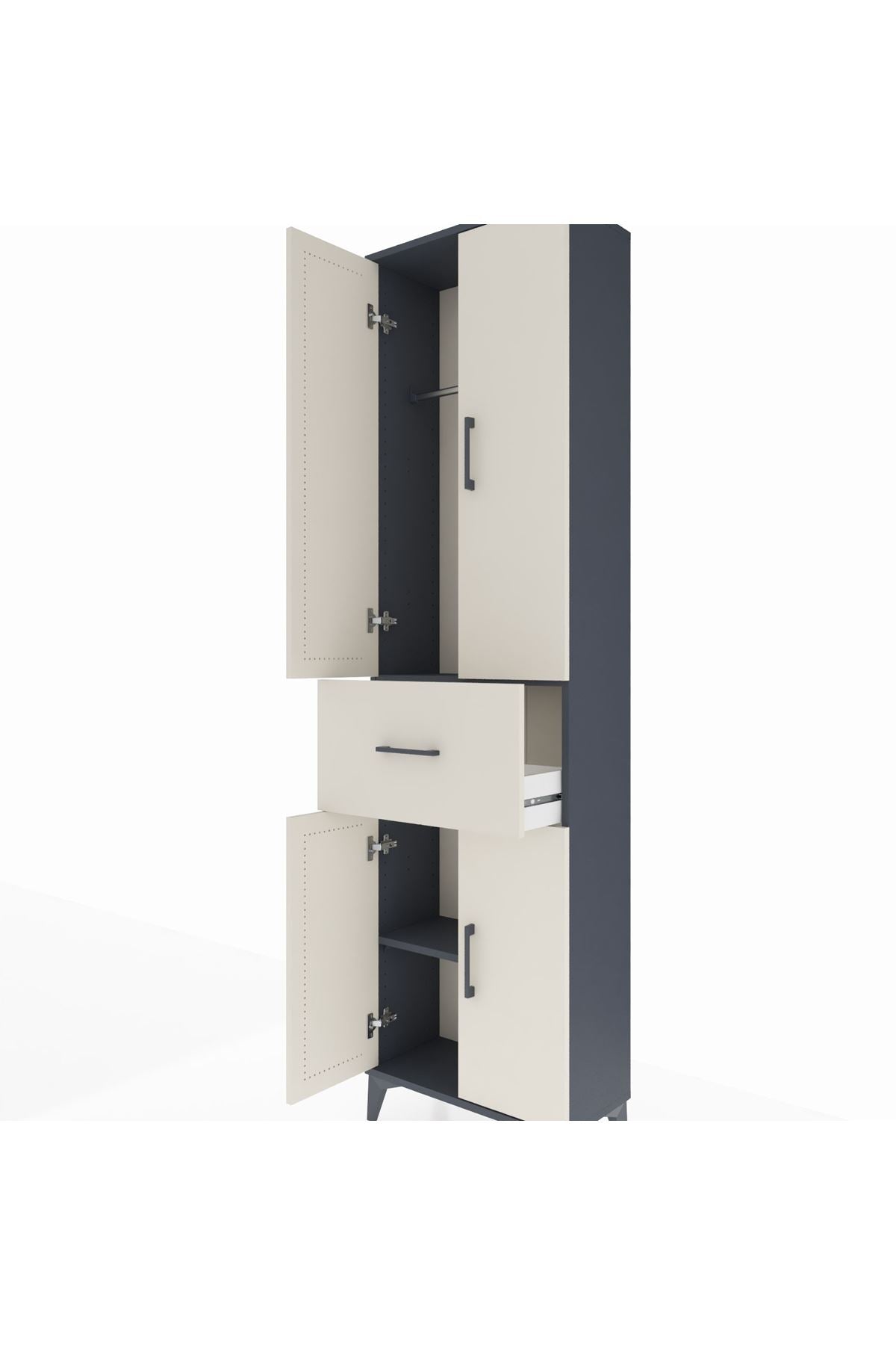 Arges Dolap 2 Raflı Tek Çekmeceli Tek Askılı 60x30x221 Antrasit-Aytaşı