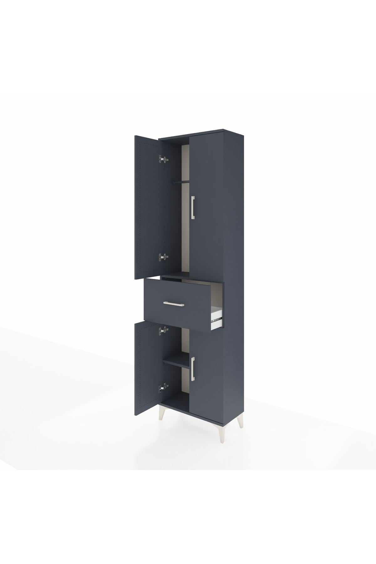 Arges Dolap 2 Raflı Tek Çekmeceli Tek Askılı 60x30x221 Antrasit-Antrasit