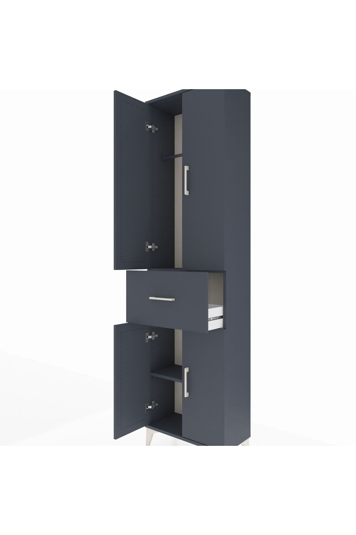 Arges Dolap 2 Raflı Tek Çekmeceli Tek Askılı 60x30x221 Antrasit-Antrasit